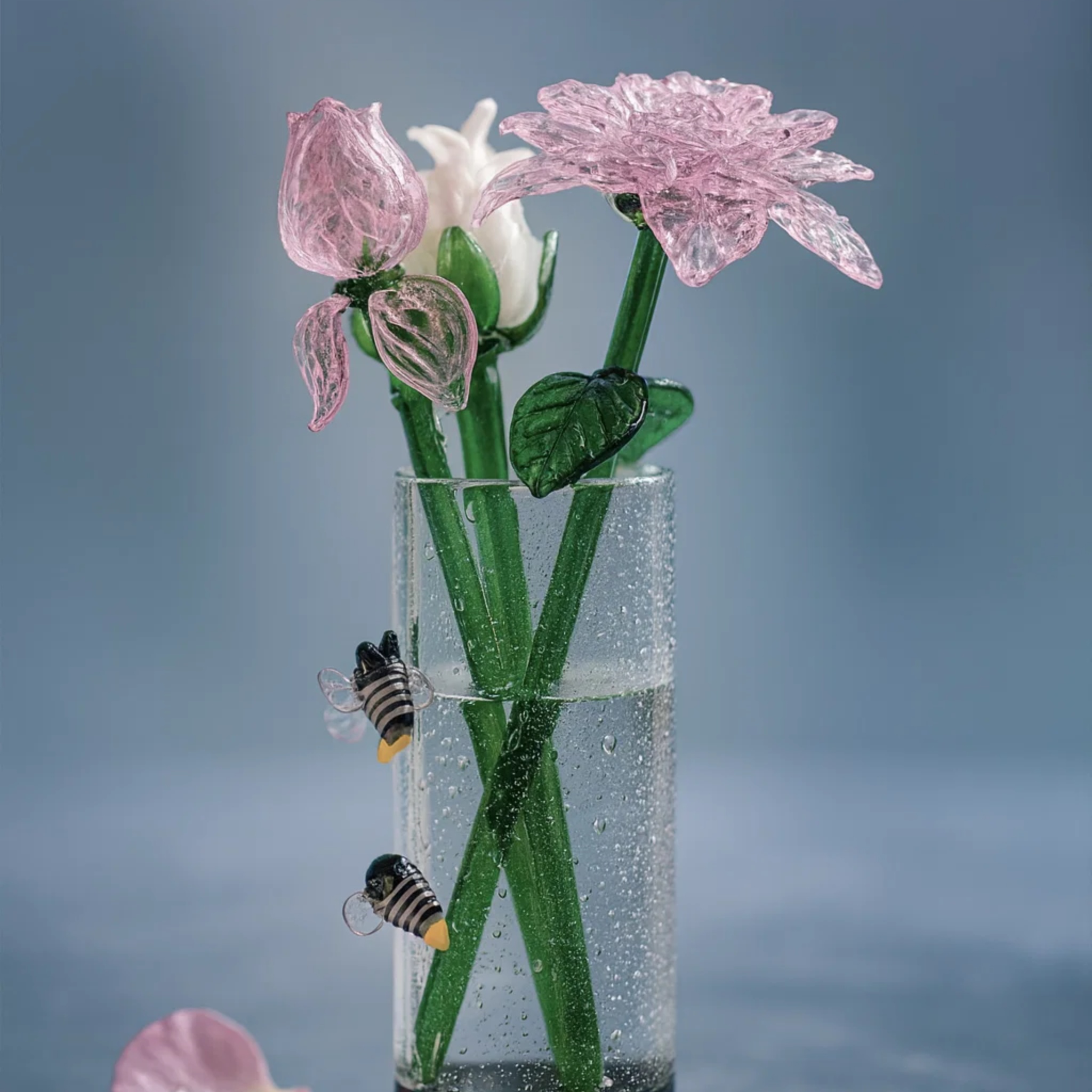 Handblown Glass Art Floral Bouquet with 3 flowers & Vase by RUSTIC HORSE GLASS STUDIO | Tooffi