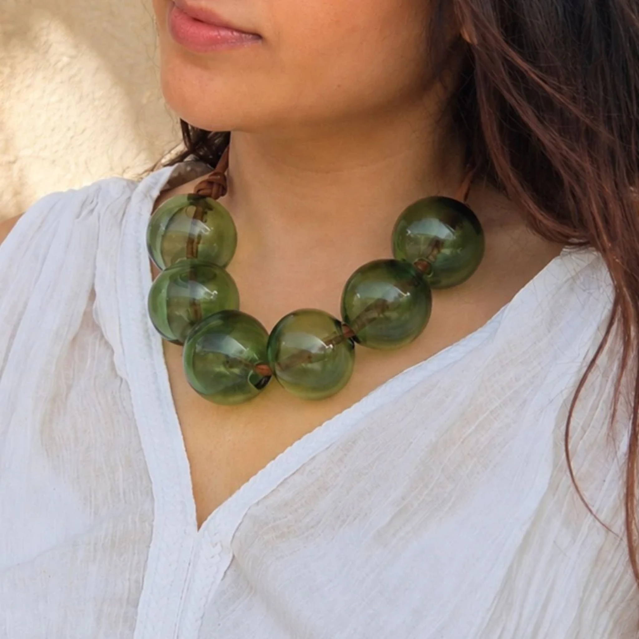 Verdant Halo Necklace | Handblown Glass Wearable Art by RUSTIC HORSE GLASS STUDIO | Tooffi