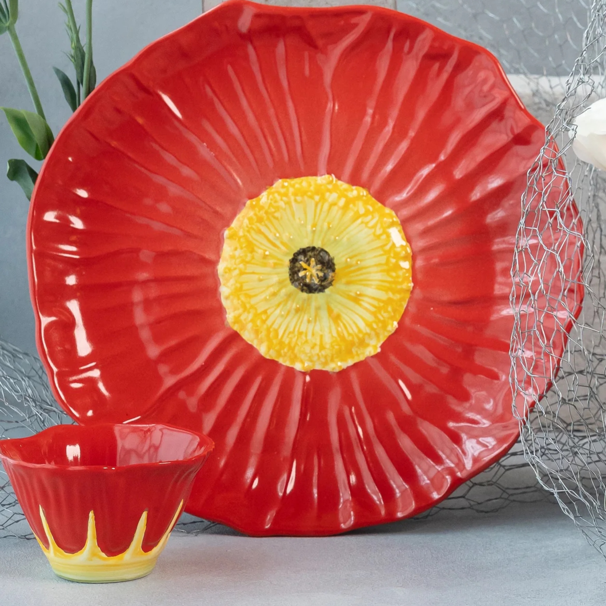 handmade poppy platter with dip bowl by nira's ceramics | Tooffi