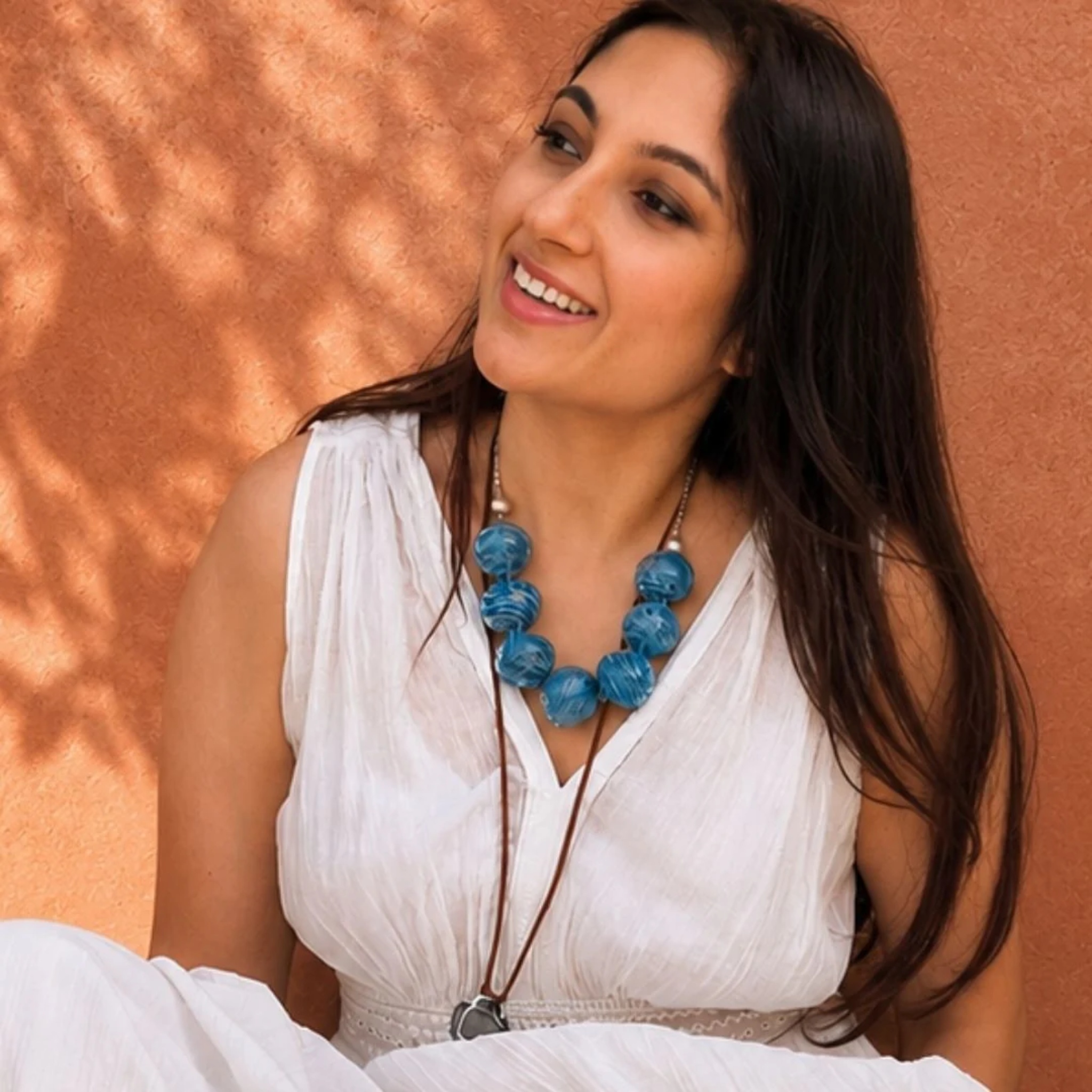 Handblown Blue Glass Bead Statement Necklace | Tidal Echo by RUSTIC HORSE GLASS STUDIO | Tooffi