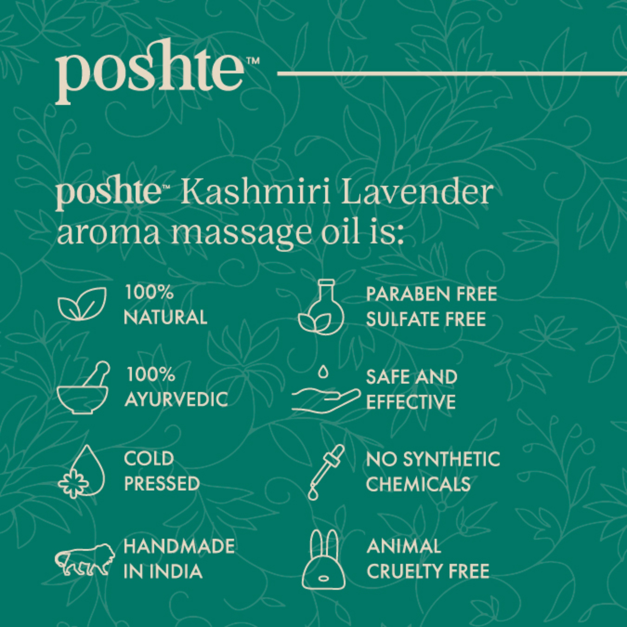 Kashmiri Lavender Aroma Massage Oil 100ml by Poshte | Tooffi