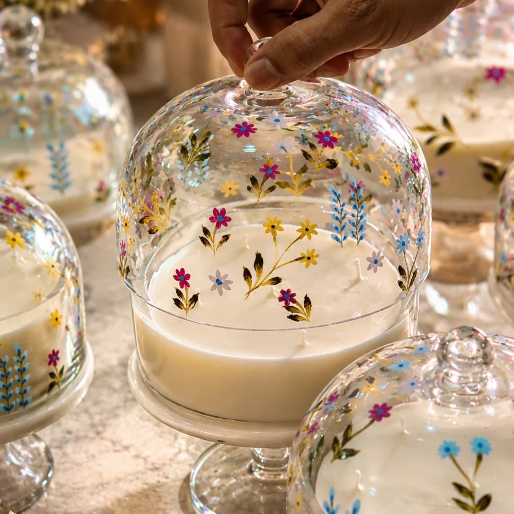 Floral Cascade Hand Painted Dome Jar Candle by Endora Scented Candles | Tooffi