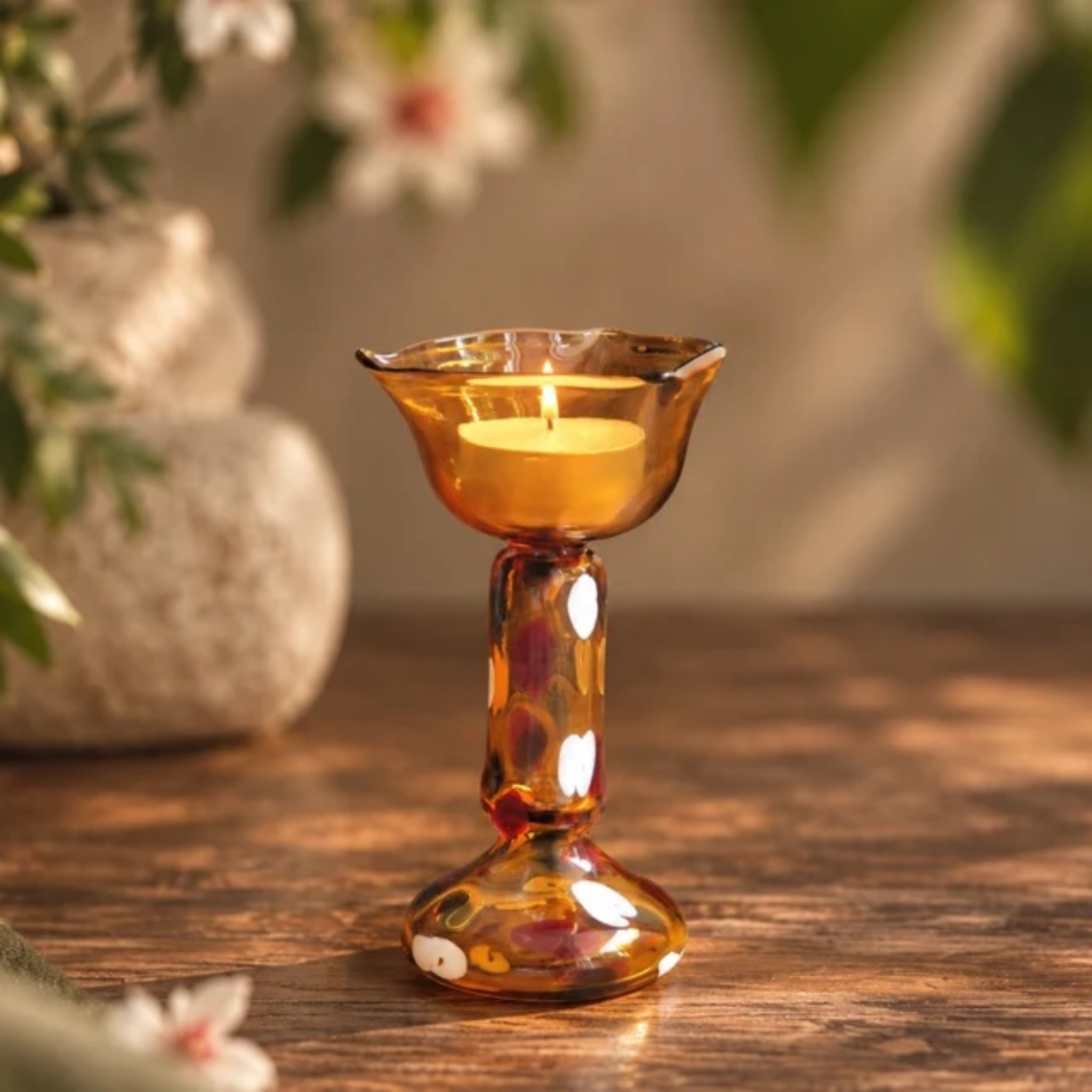 Amber Bloom Diya - The Ritual Light by RUSTIC HORSE GLASS STUDIO | Tooffi