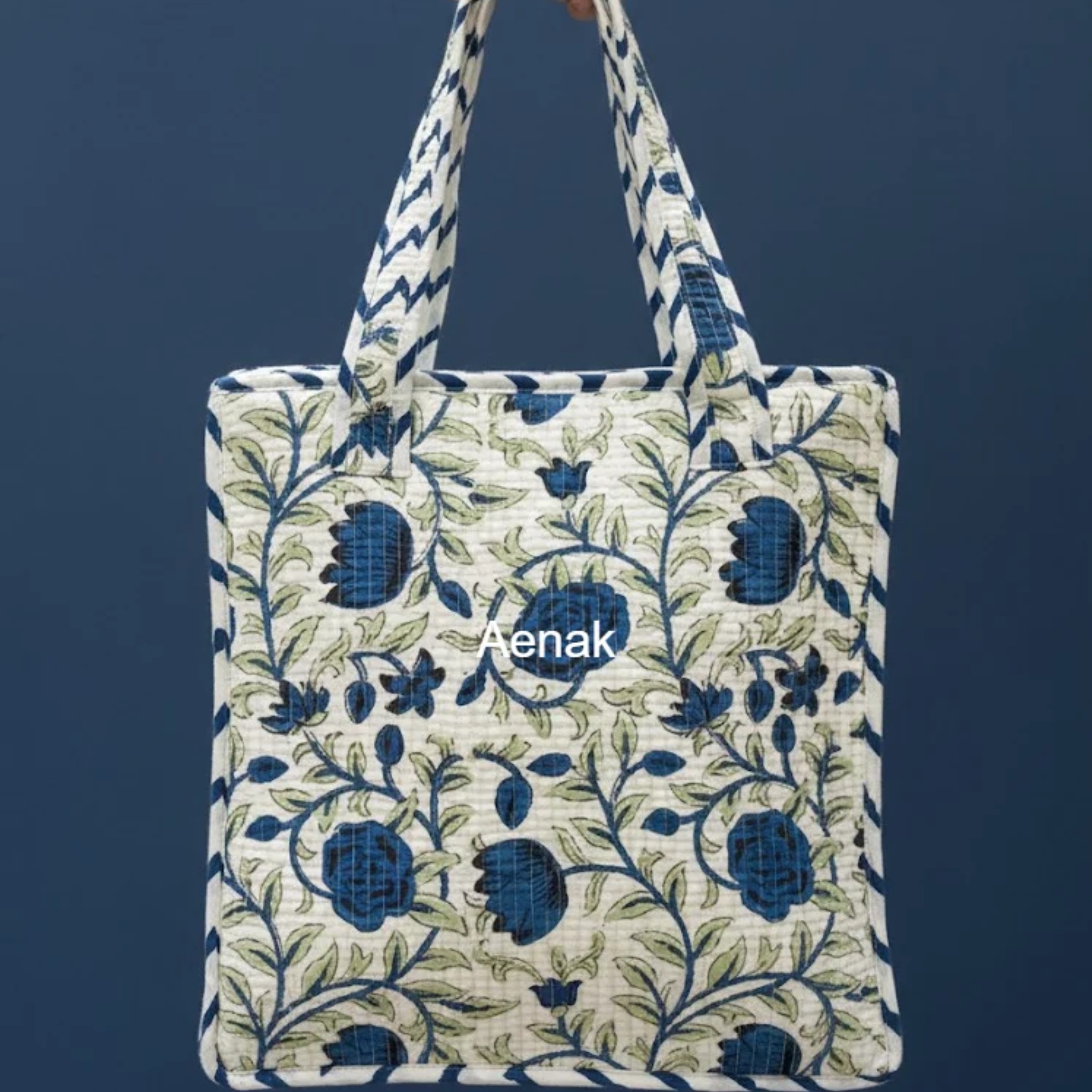 Blue Rose Handblock Lunch Bag by Aenak Studios | Tooffi
