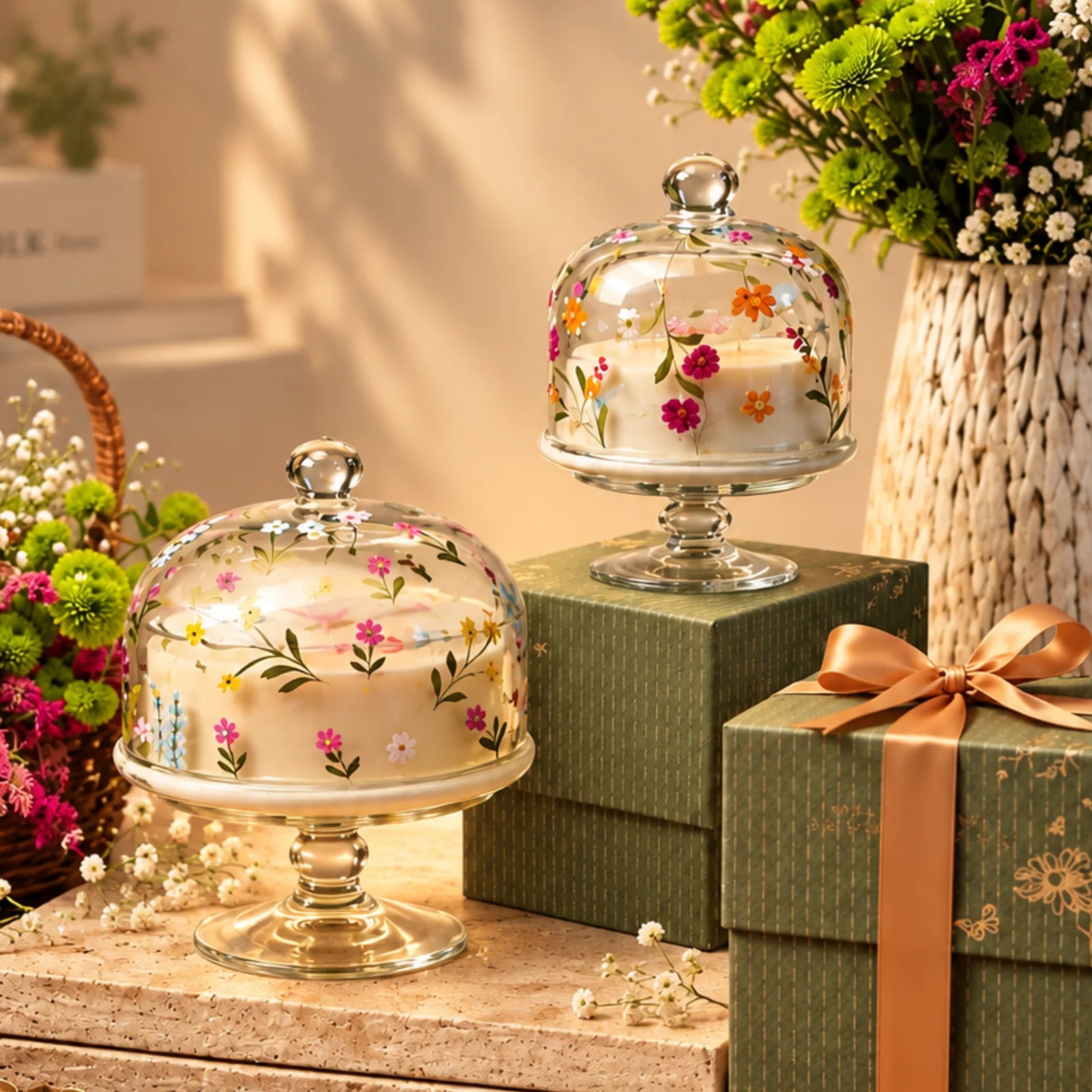 Floral Cascade Hand Painted Dome Jar Candle by Endora Scented Candles | Tooffi