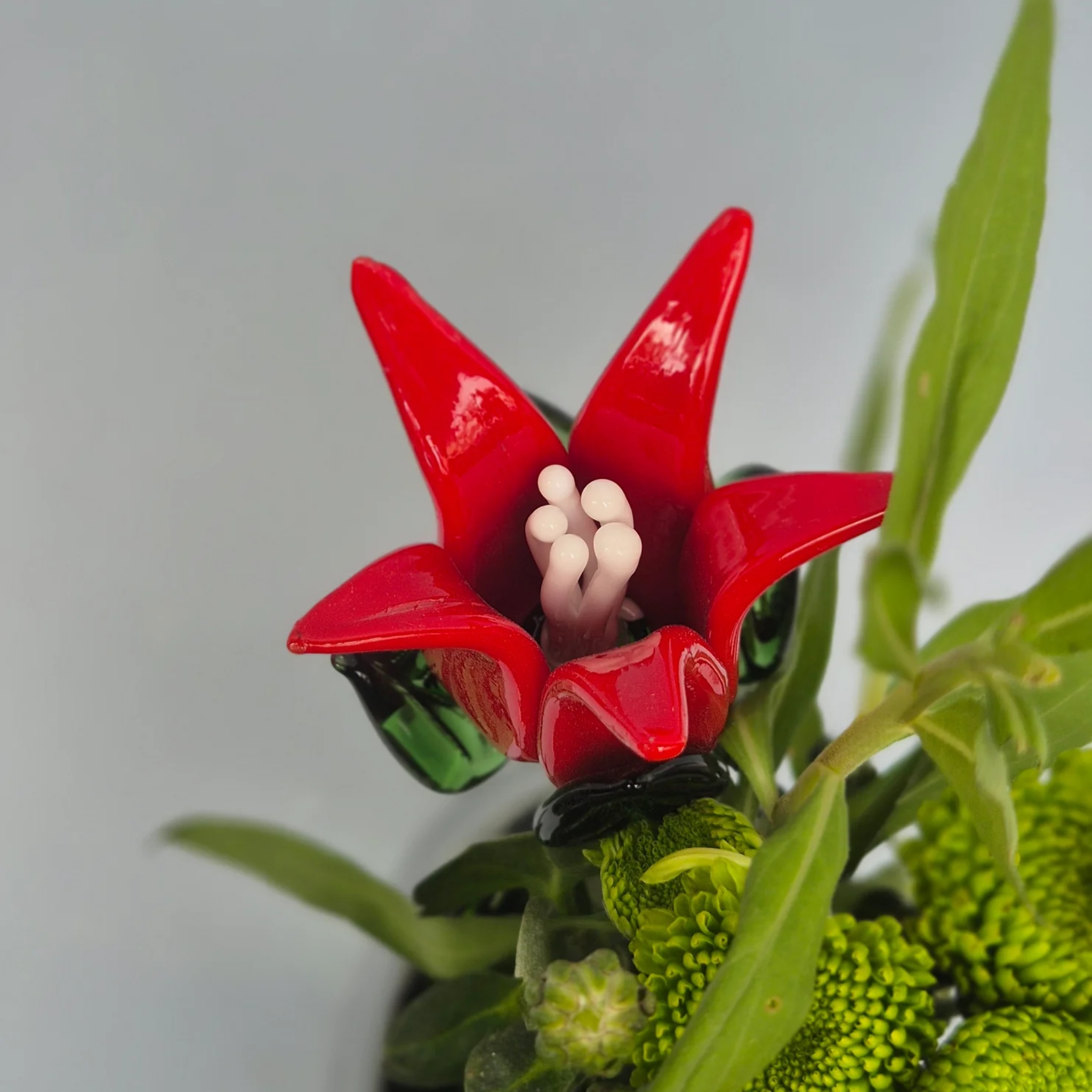 Tinsel Lily Glass Flower Stem - Red & White by RUSTIC HORSE GLASS STUDIO | Tooffi