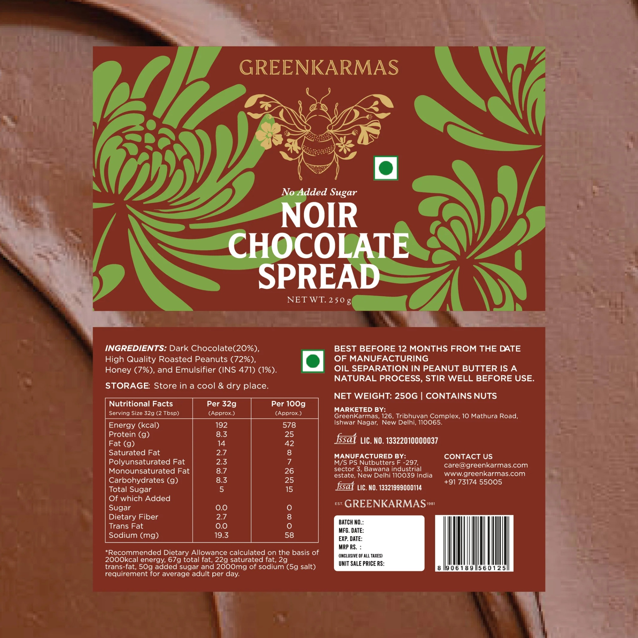 Noir chocolate spread(250g) by GreenKarmas | Tooffi