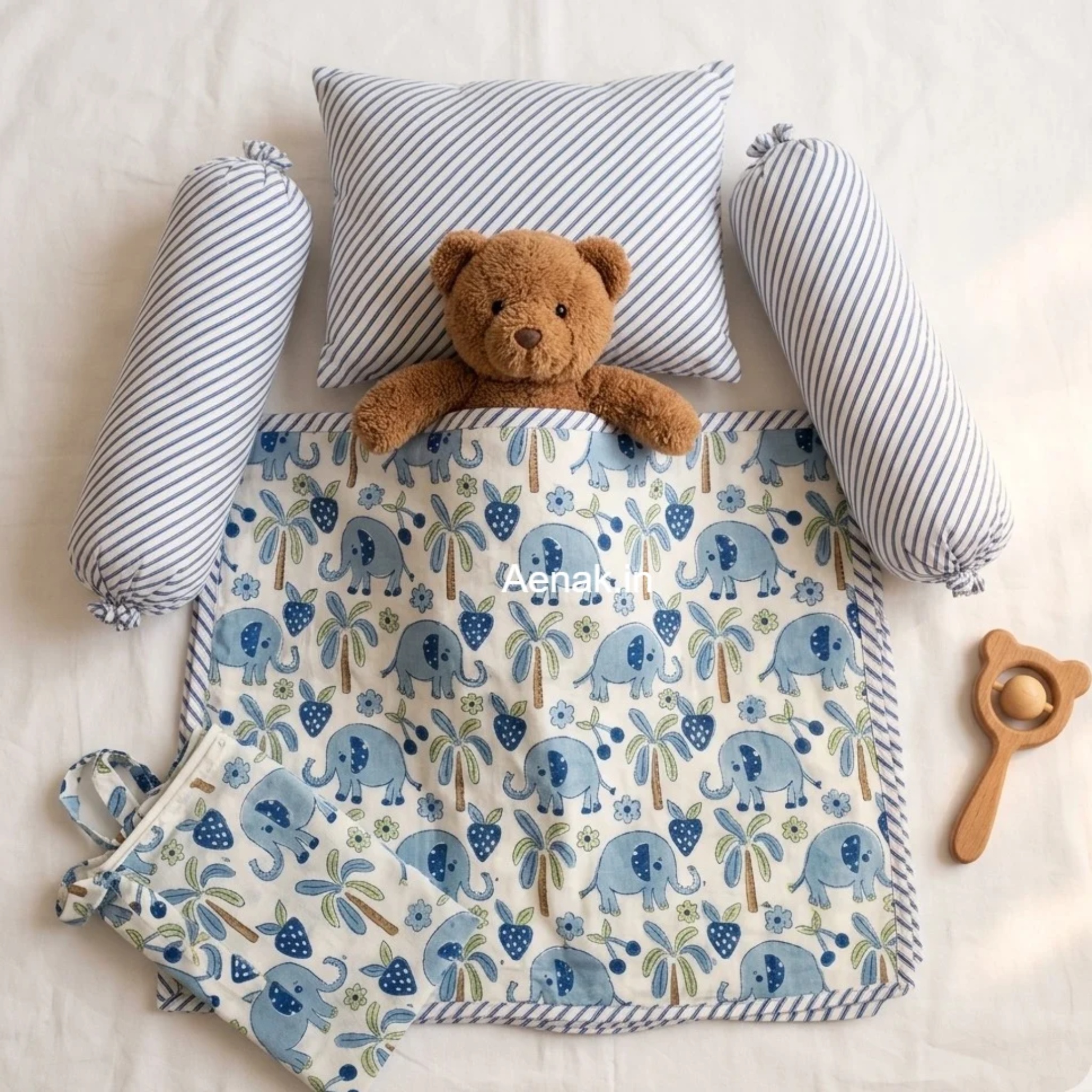 Blue Elephant Handcrafted Newborn Baby Kit Set by Aenak Studios | Tooffi