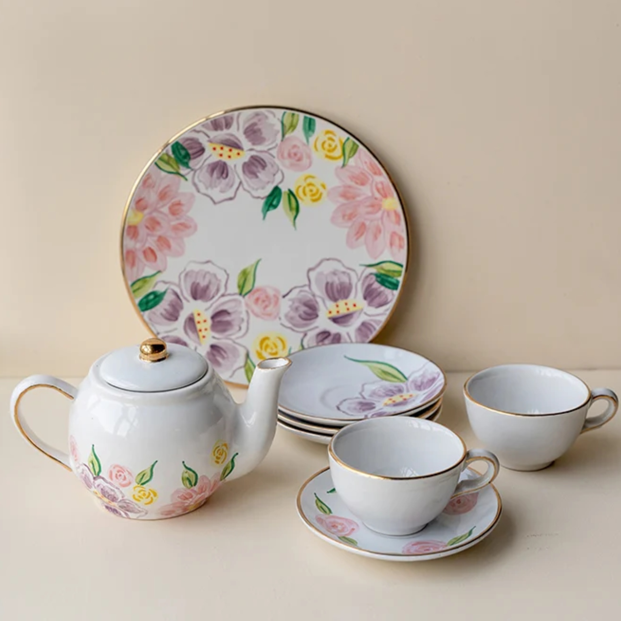 Pink Lilies Cups And Saucers (Set Of 4) by nira's ceramics | Tooffi