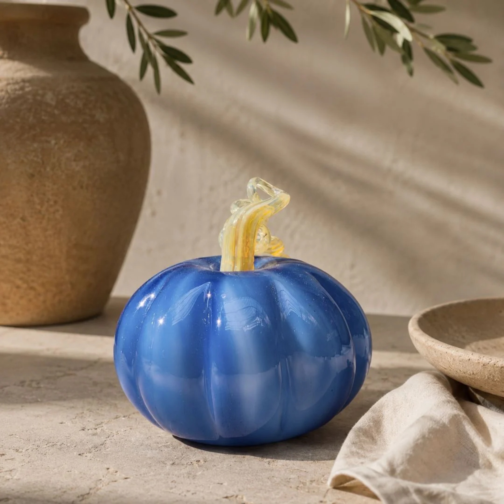 Murano-Style Glass- Cobalt Harvest Pumpkin by RUSTIC HORSE GLASS STUDIO | Tooffi