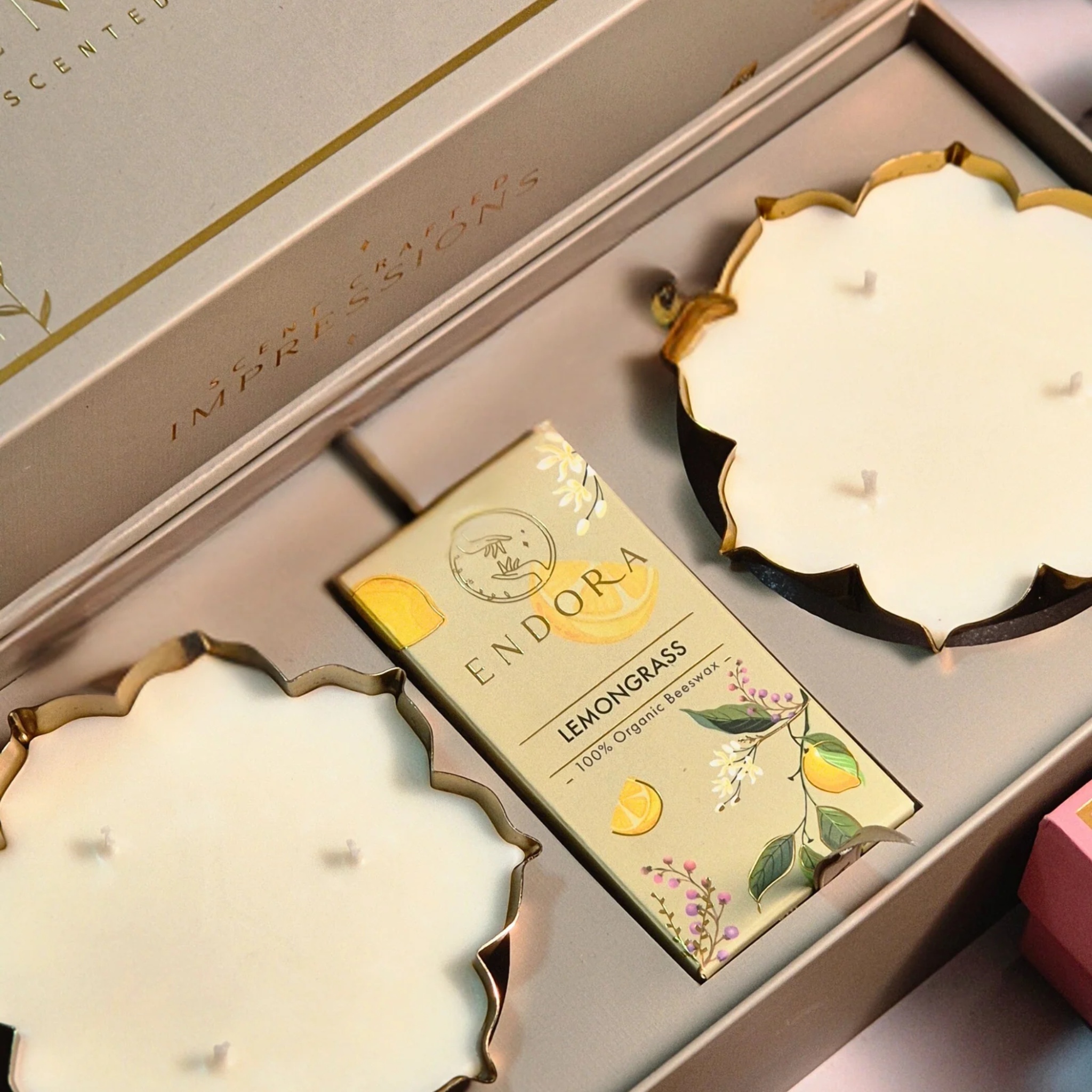 2 Lotus Metal Urli + Wax tablet by Endora Scented Candles | Tooffi