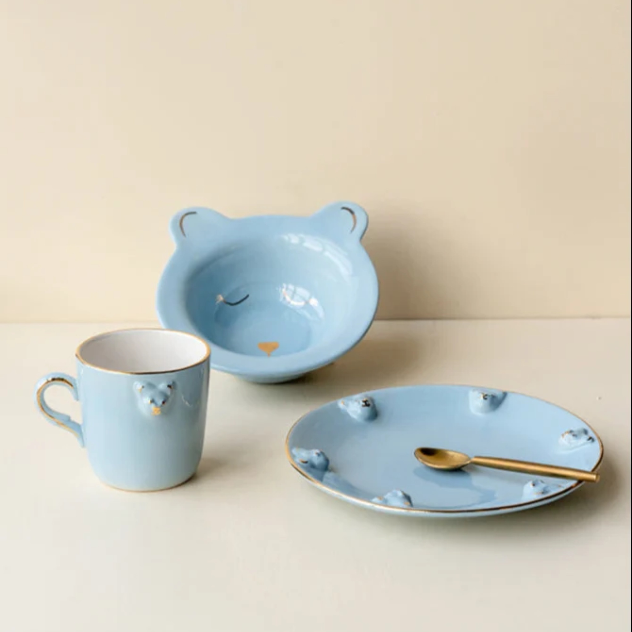 teddy breakfast set (set of 3) blue by nira's ceramics | Tooffi