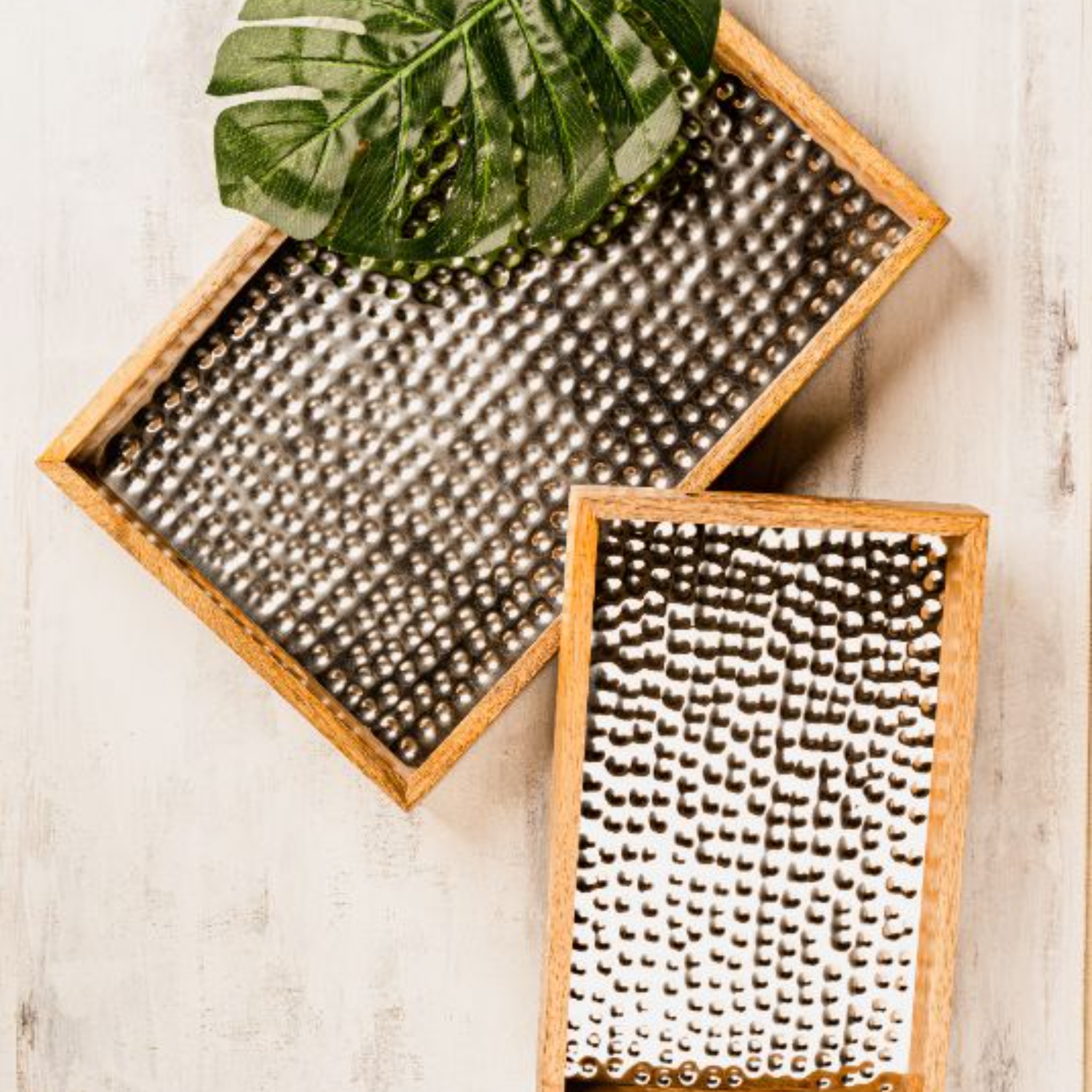 Tray Wooden Hammer Nickel Set of 2 by The Pitara Project | Tooffi