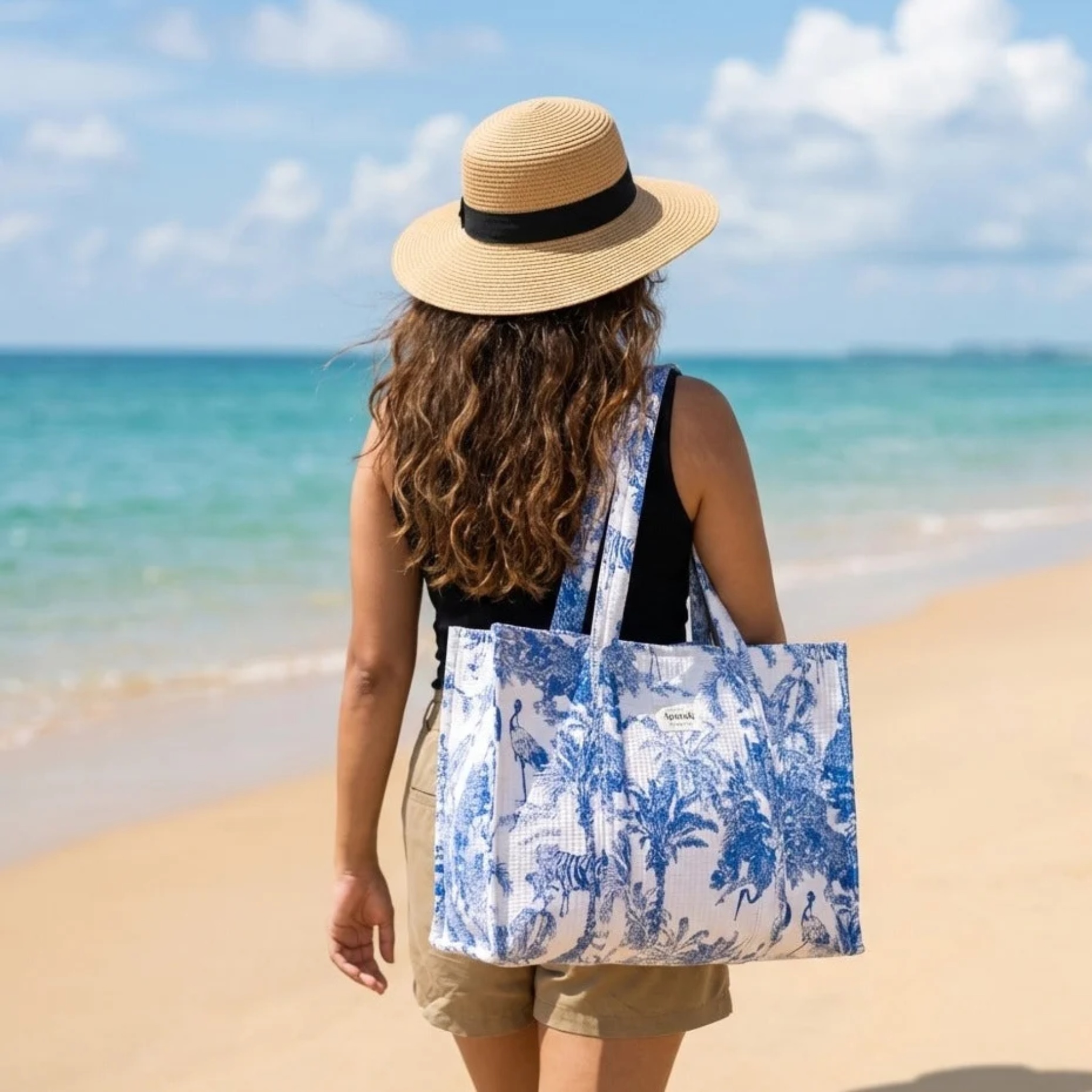 Blue Jungle Quilted Cotton Travel Bag + Vanity Pouch by Aenak Studios | Tooffi