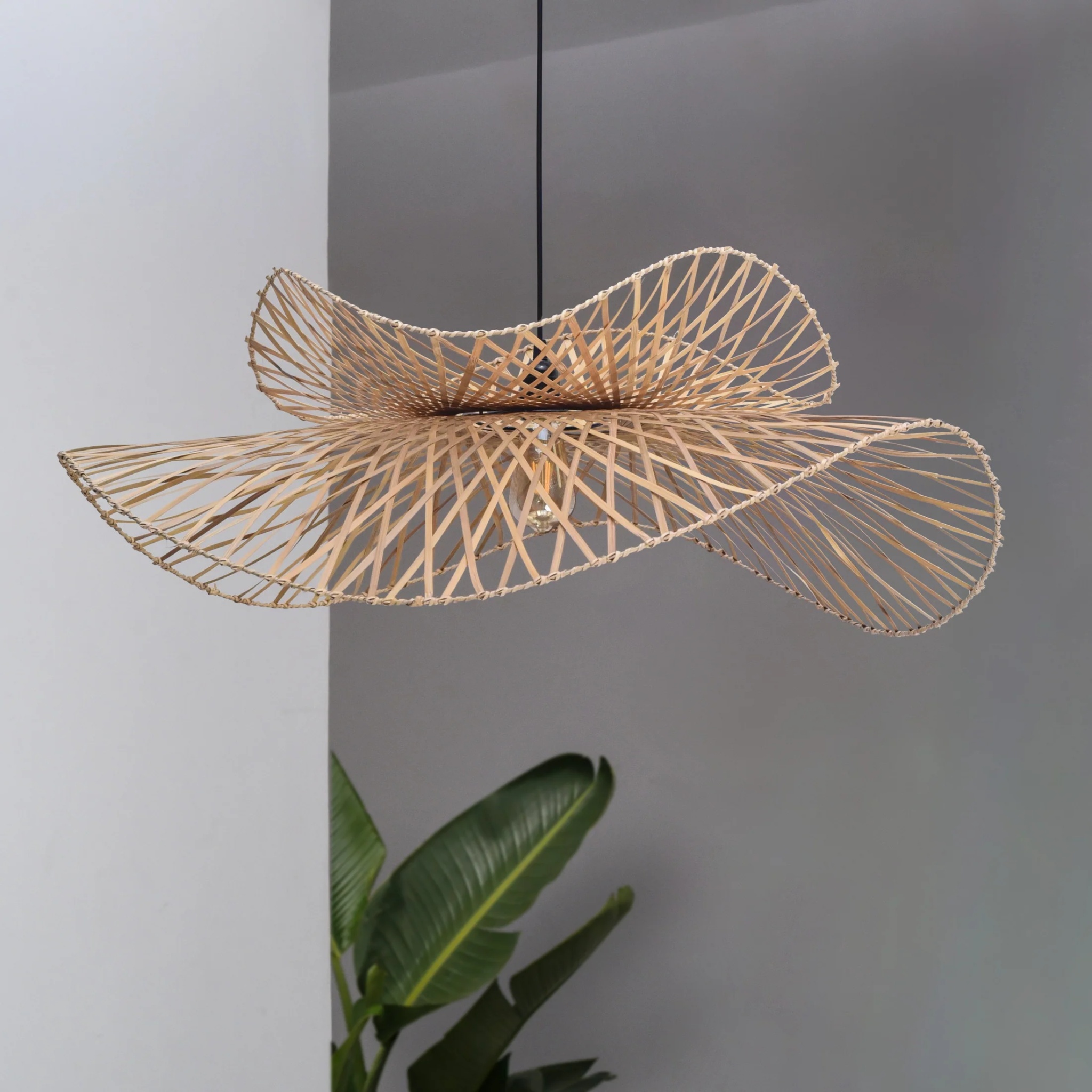 Swirl Bloom Handmade Pendant Lamp: Woven Light Bamboo by MIANZI | Tooffi