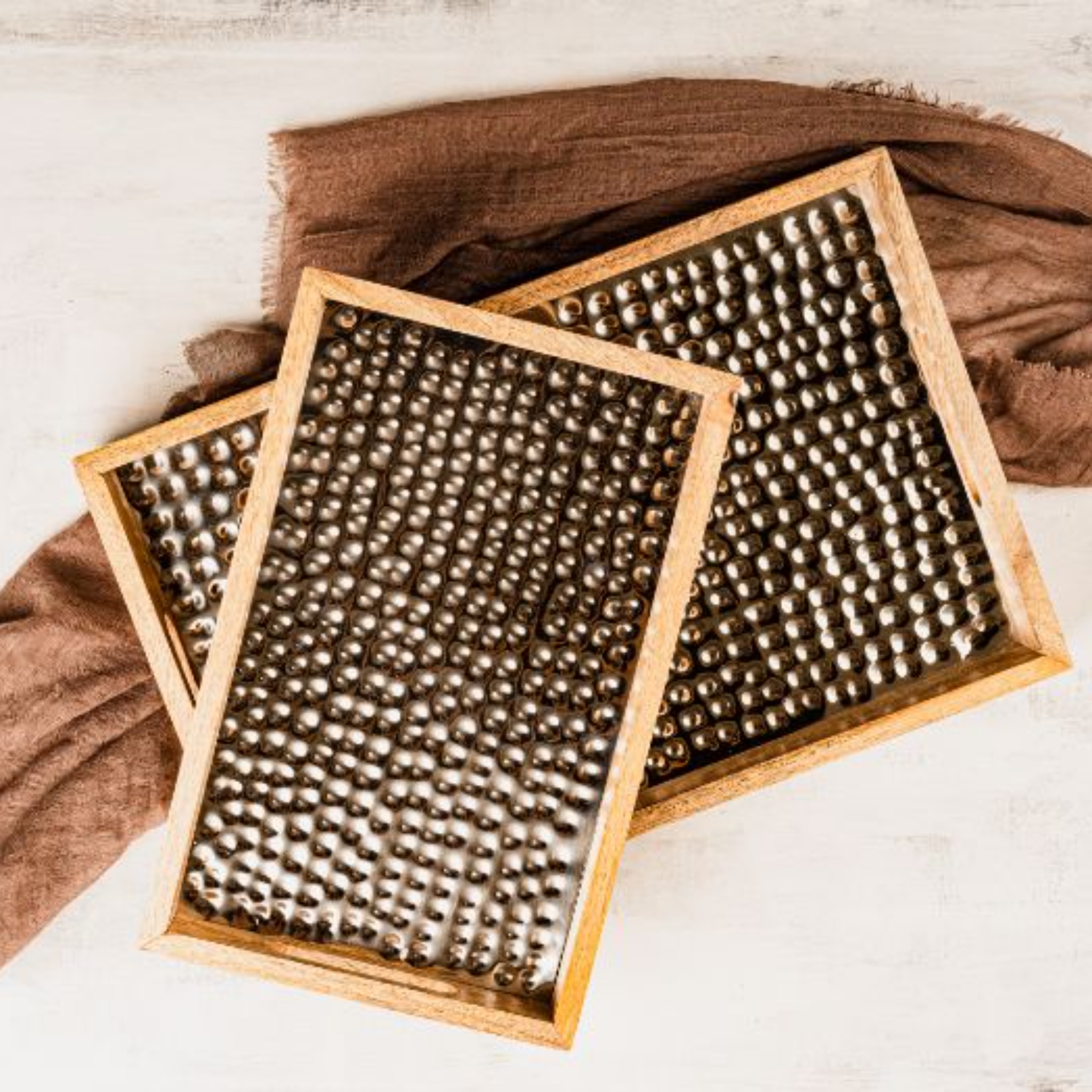 Tray Wooden Hammer Nickel Set of 2 by The Pitara Project | Tooffi