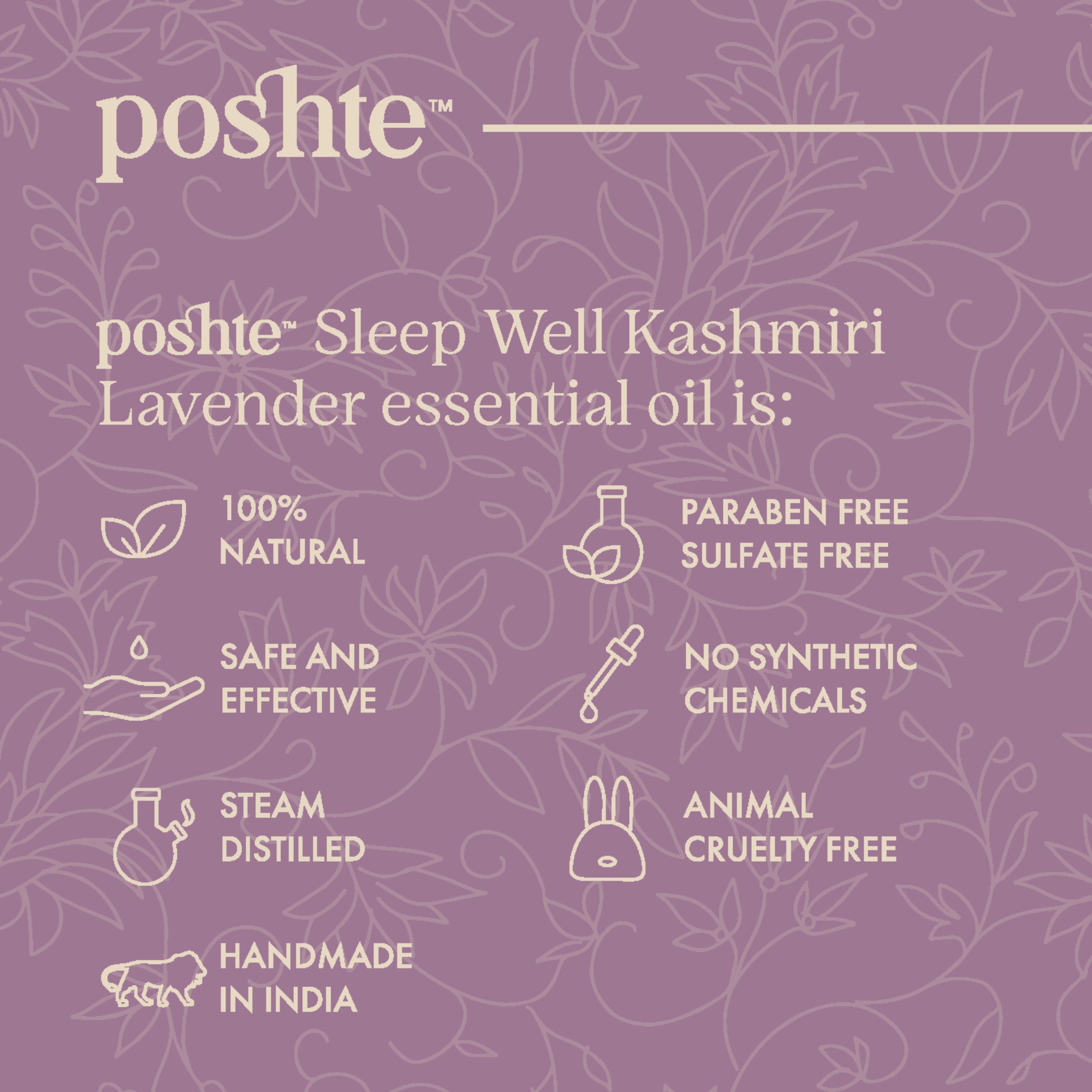 Sleep Well Kashmiri Lavender Essential Oil 12ml by Poshte | Tooffi