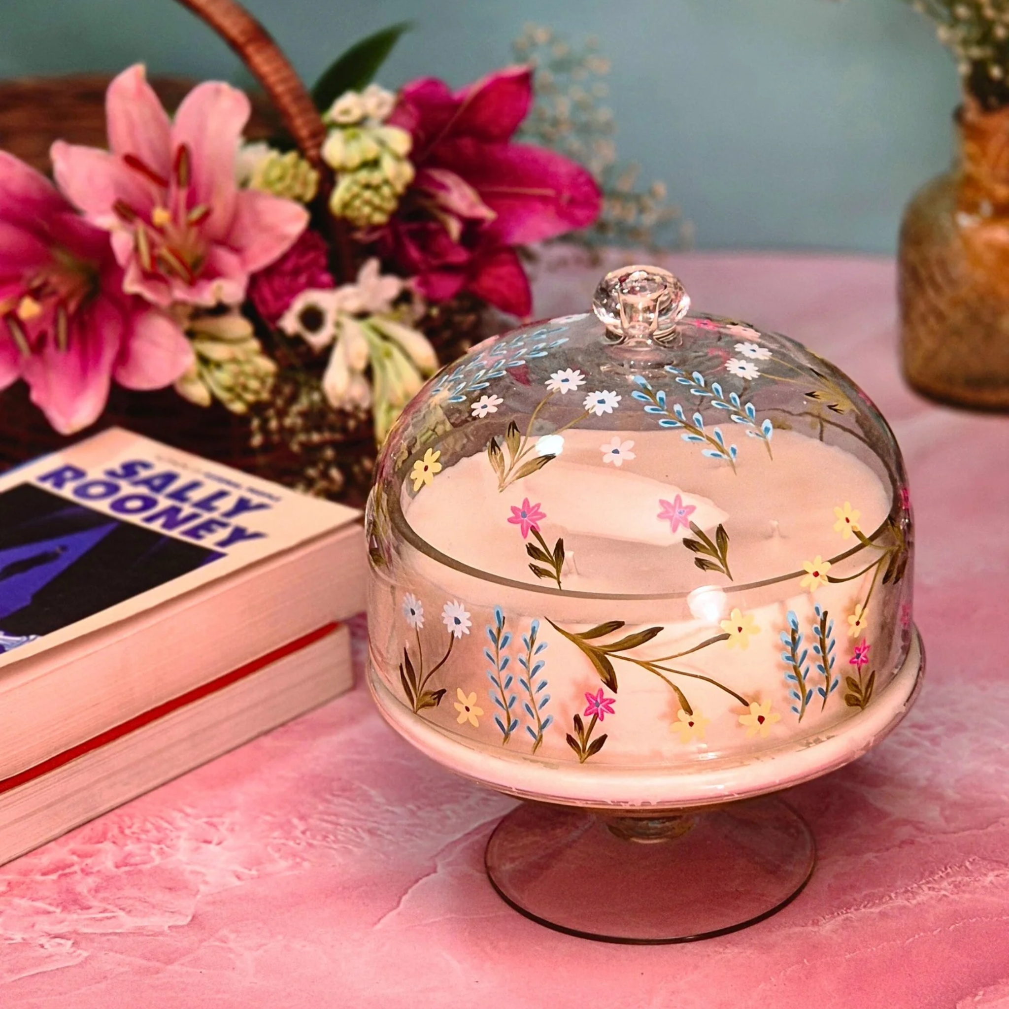 Floral Cascade Hand Painted Dome Jar Candle by Endora Scented Candles | Tooffi