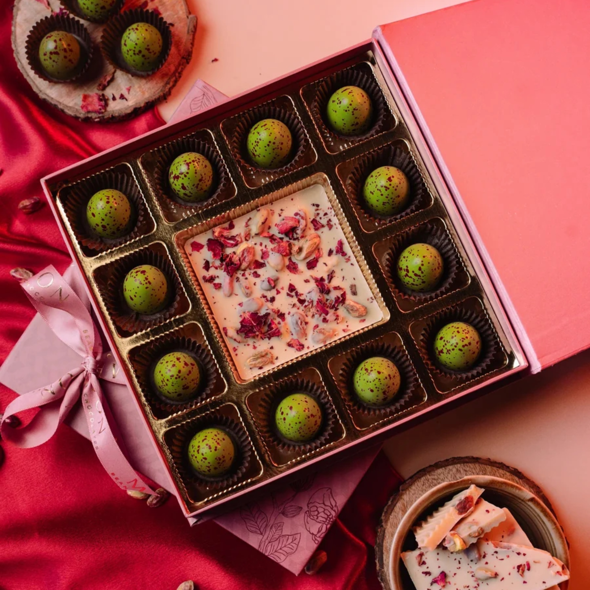The Rose Pistachio Gifting Collection (Bonbon & Bark Edition) by Mabon Chocolates | Tooffi