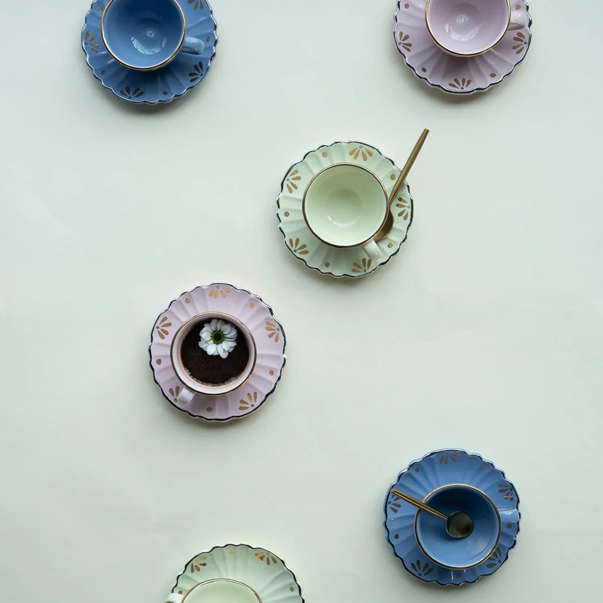 Spring cups & saucers (set of 6) by nira's ceramics | Tooffi