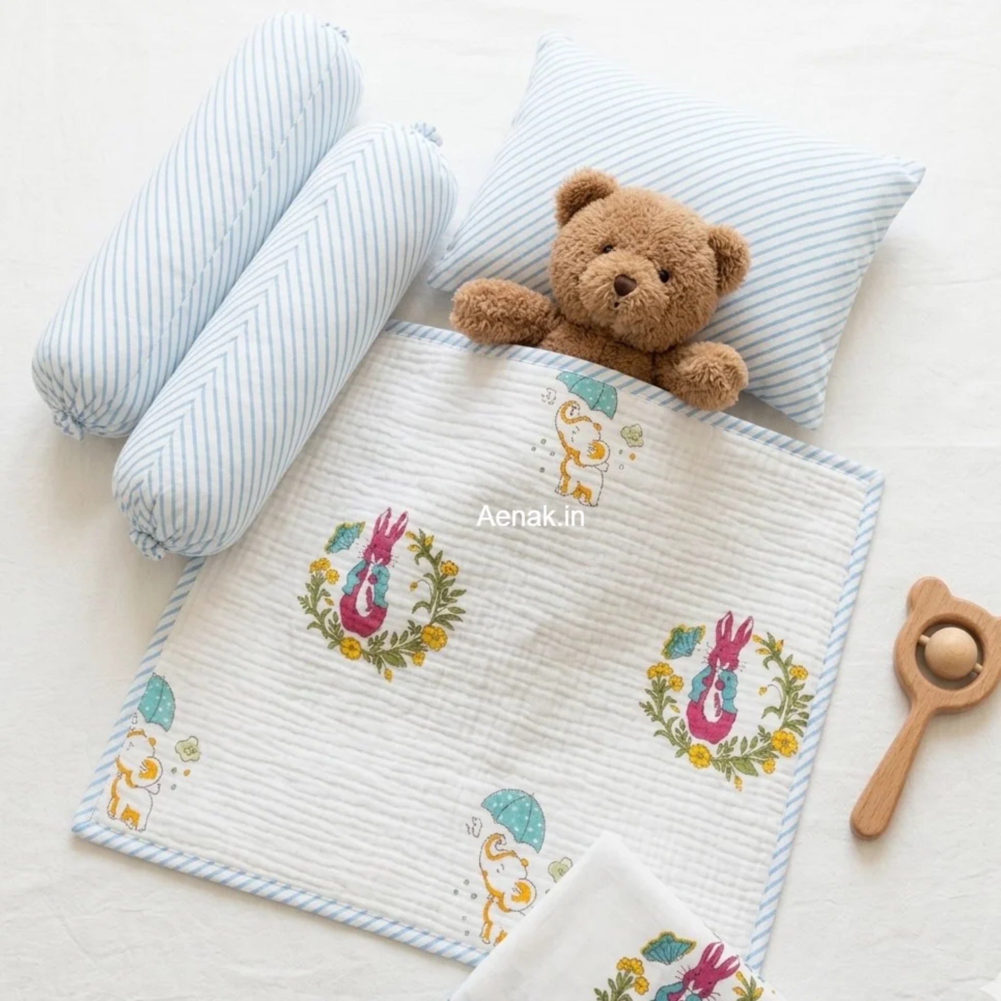 Handcrafted Pink Rabbit Newborn Baby Kit Set by Aenak Studios | Tooffi