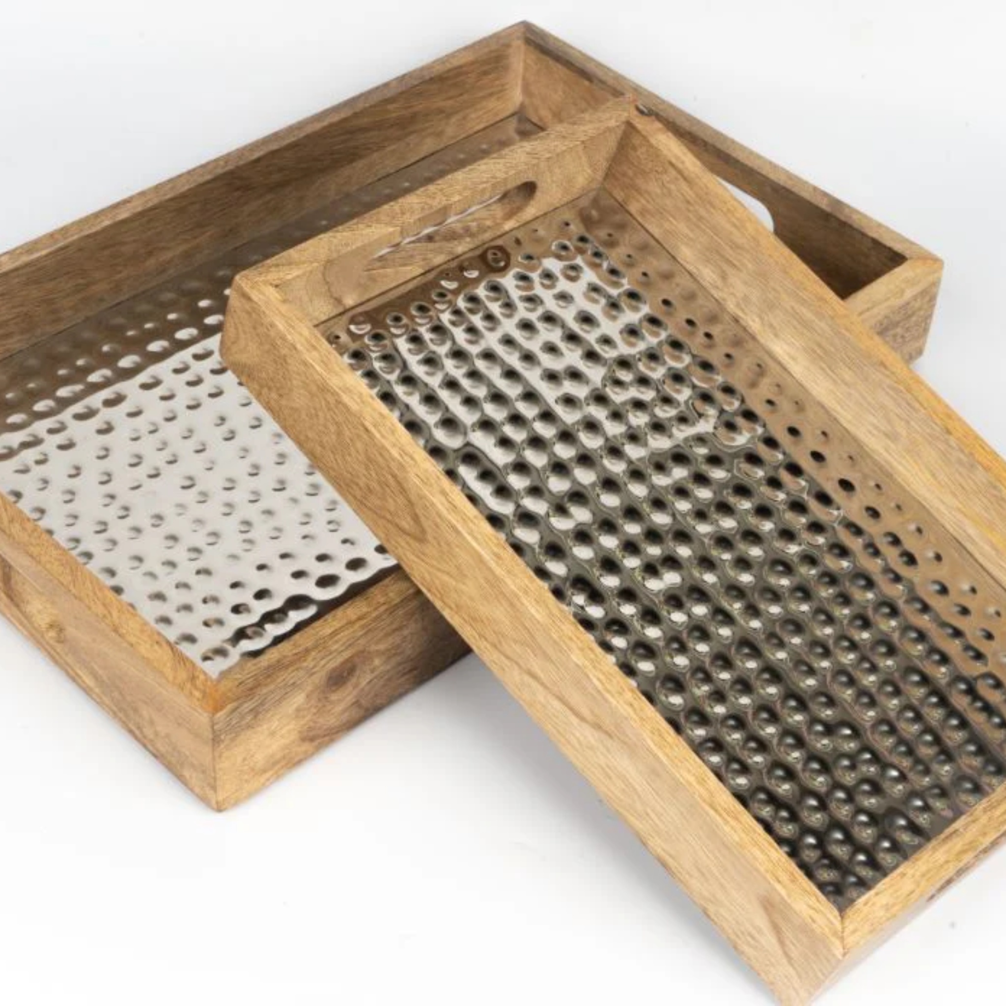 Tray Wooden Hammer Nickel Set of 2 by The Pitara Project | Tooffi