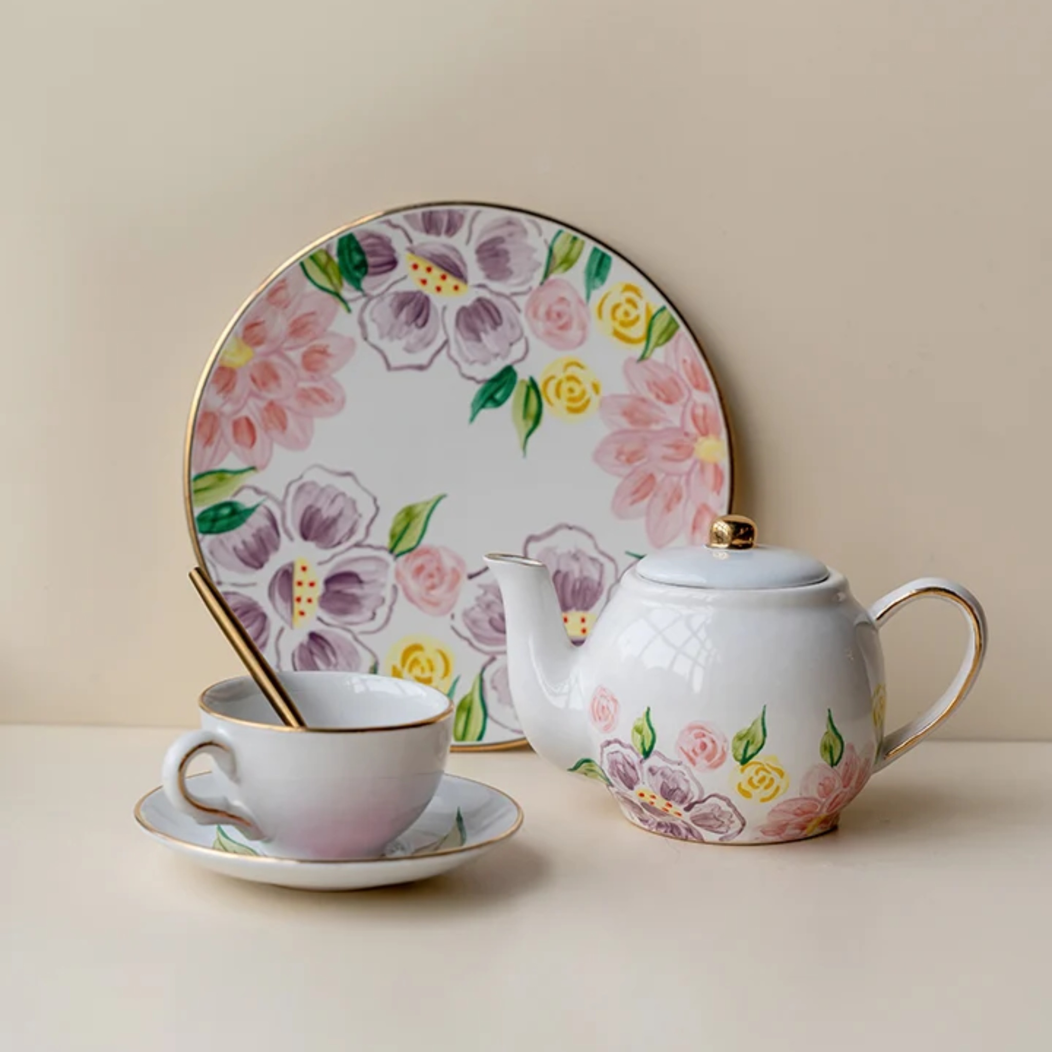 Pink Lilies Kettle by nira's ceramics | Tooffi