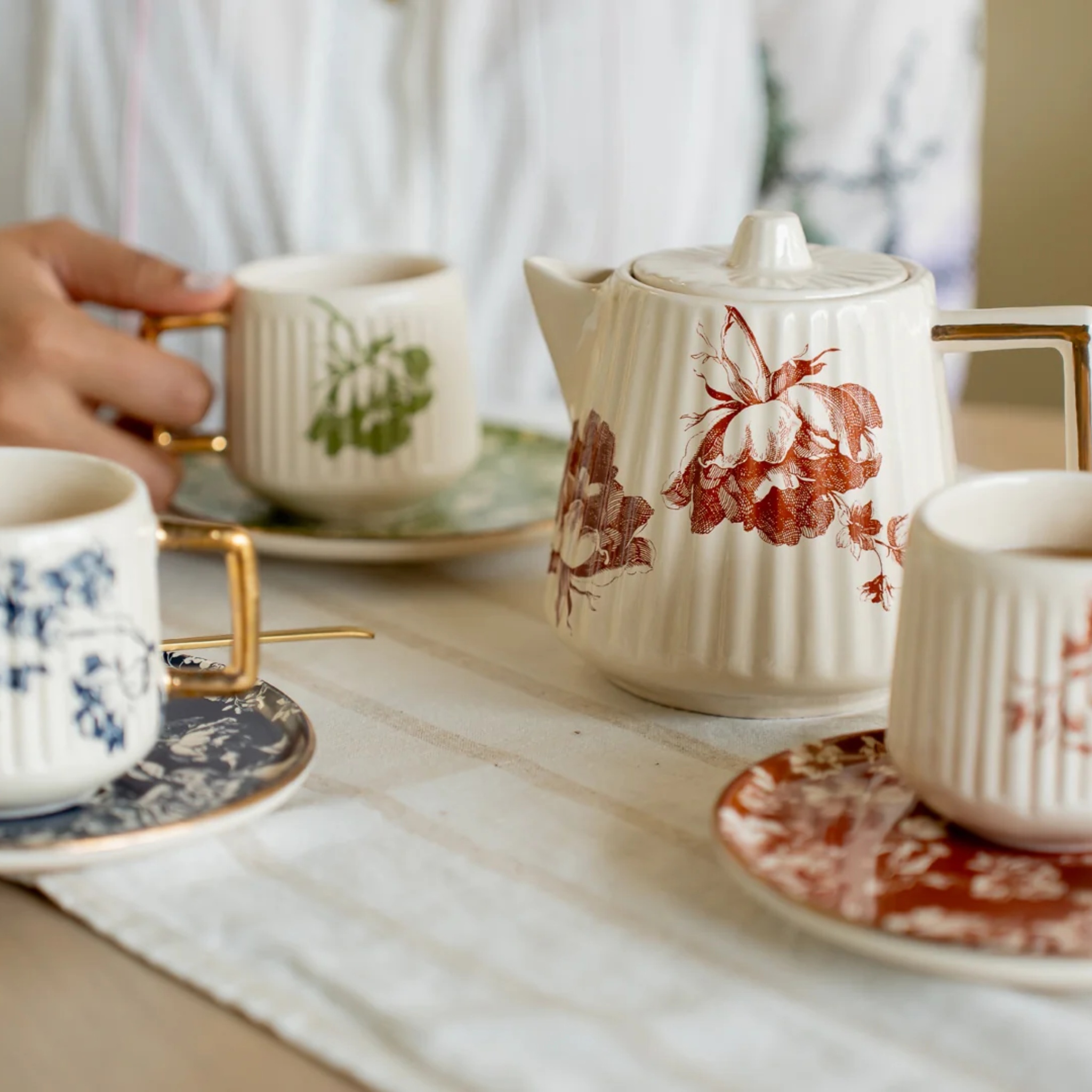 NeoBloom cups & saucers (set of 6) by nira's ceramics | Tooffi