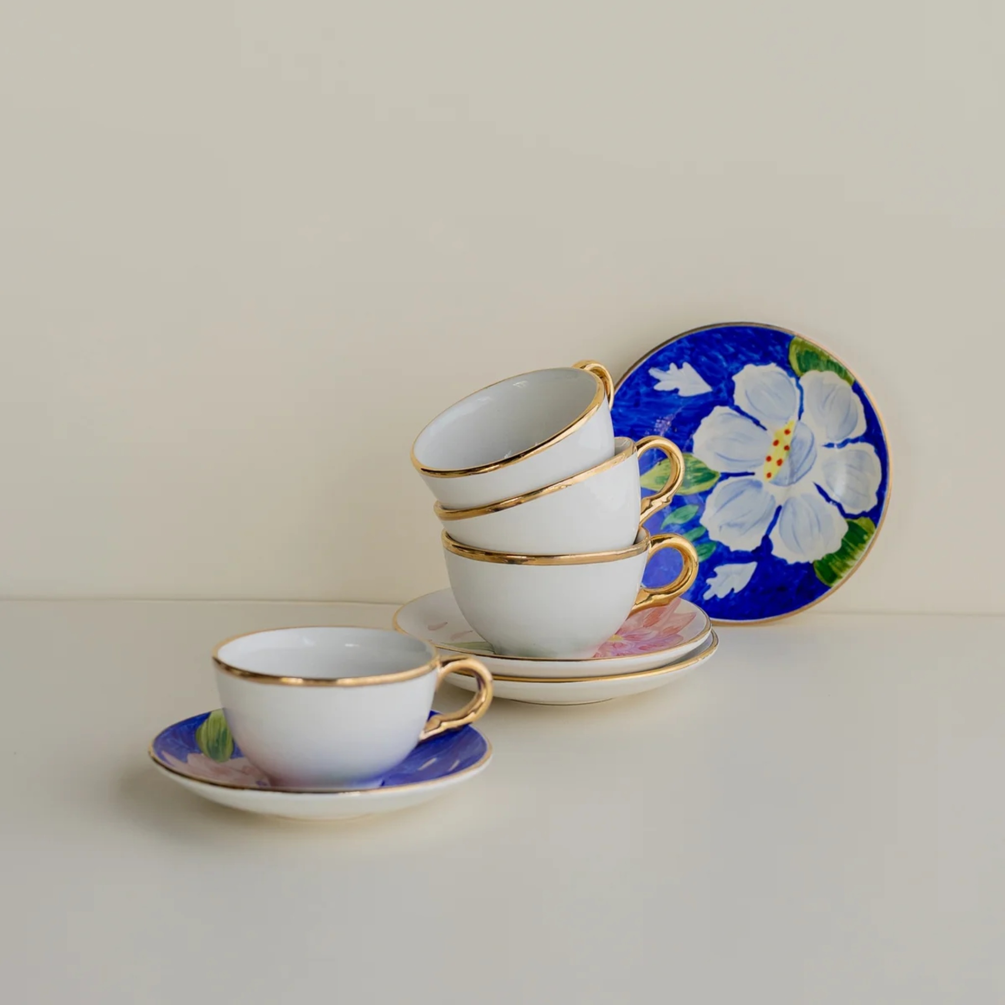 Water Lilies Cups And Saucers (Set Of 4) by nira's ceramics | Tooffi