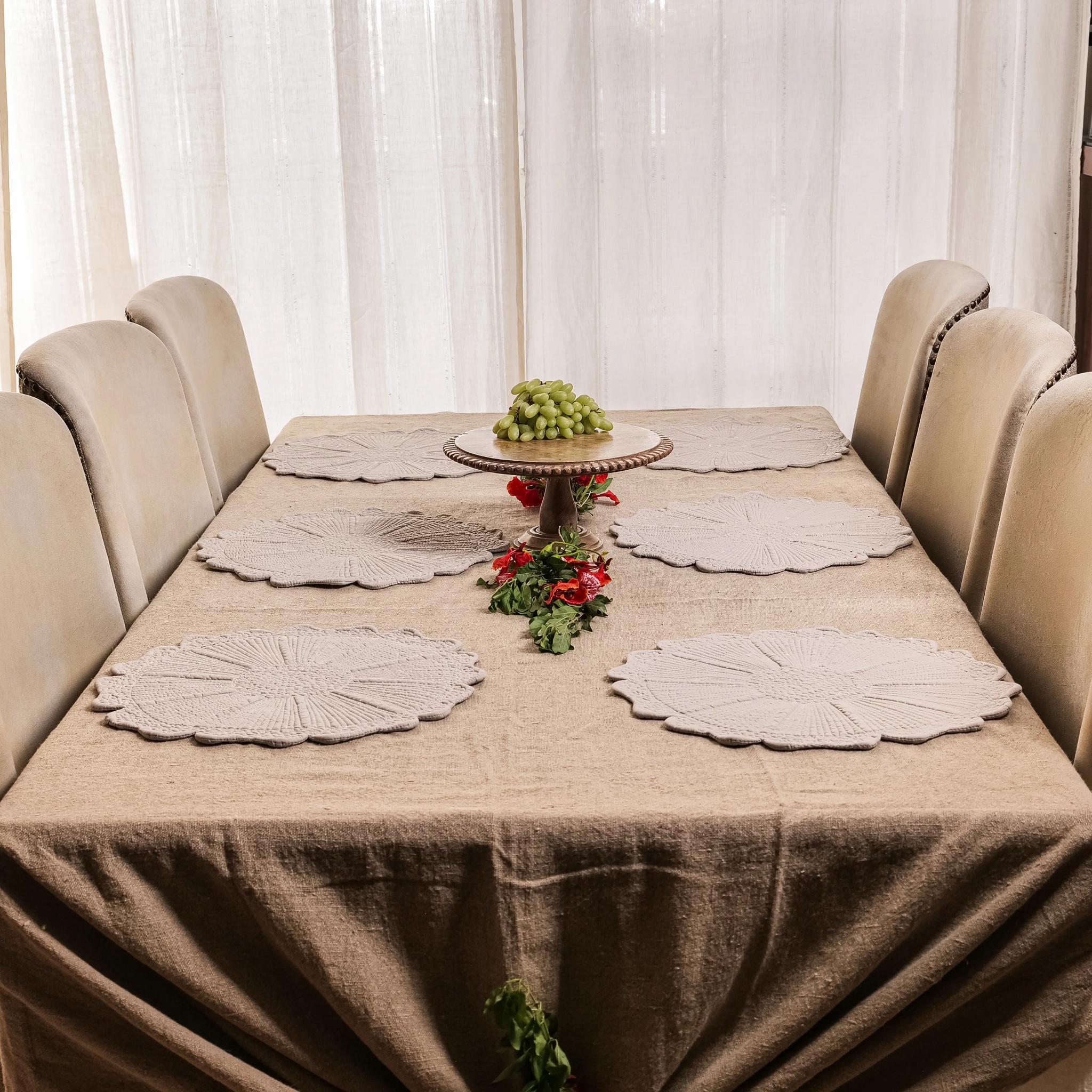 Sun Flower Quilted Placemat Gift Set- Beige (L) by Ammorada | Tooffi