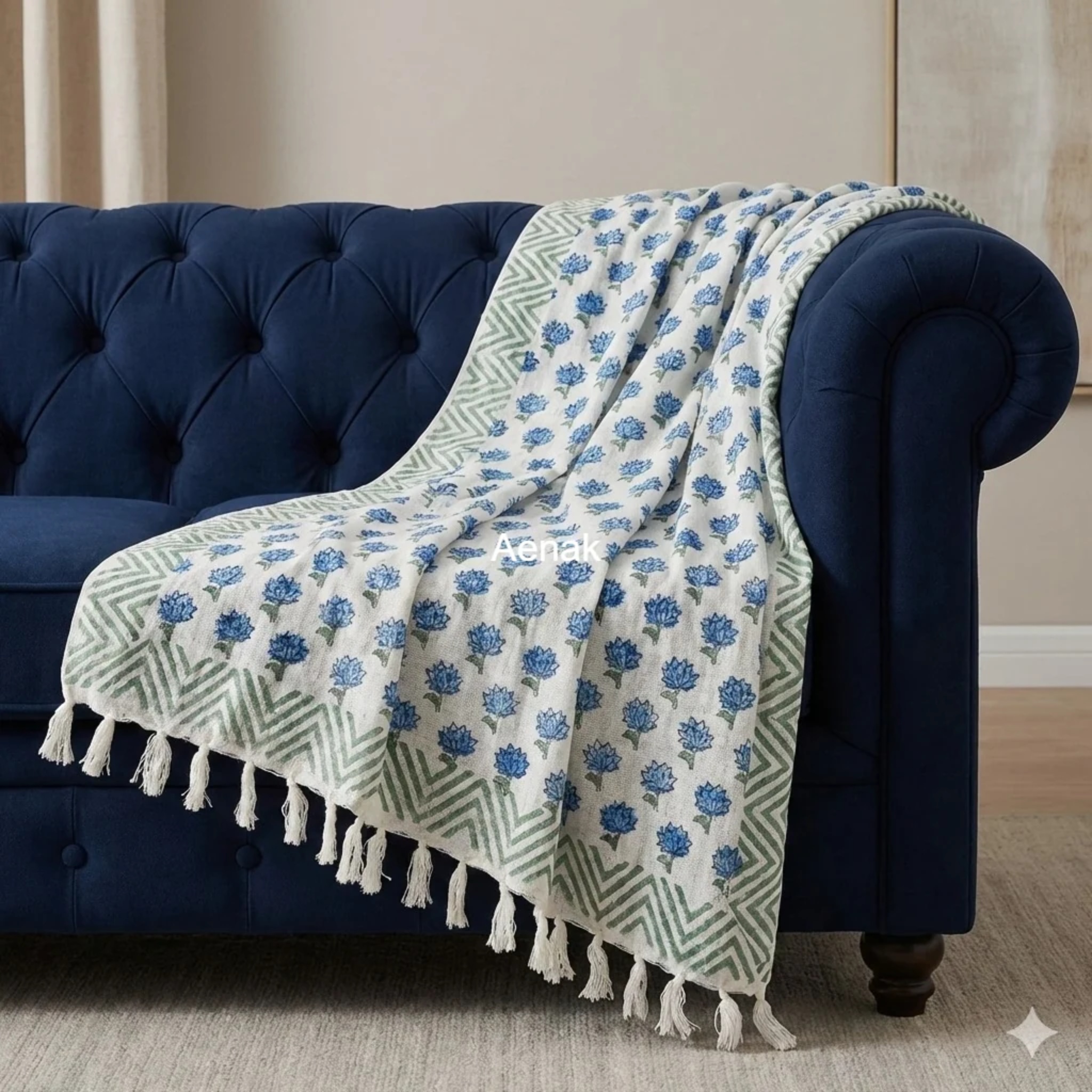 Handblock Jute Cotton Dhurries by Aenak Studios | Tooffi
