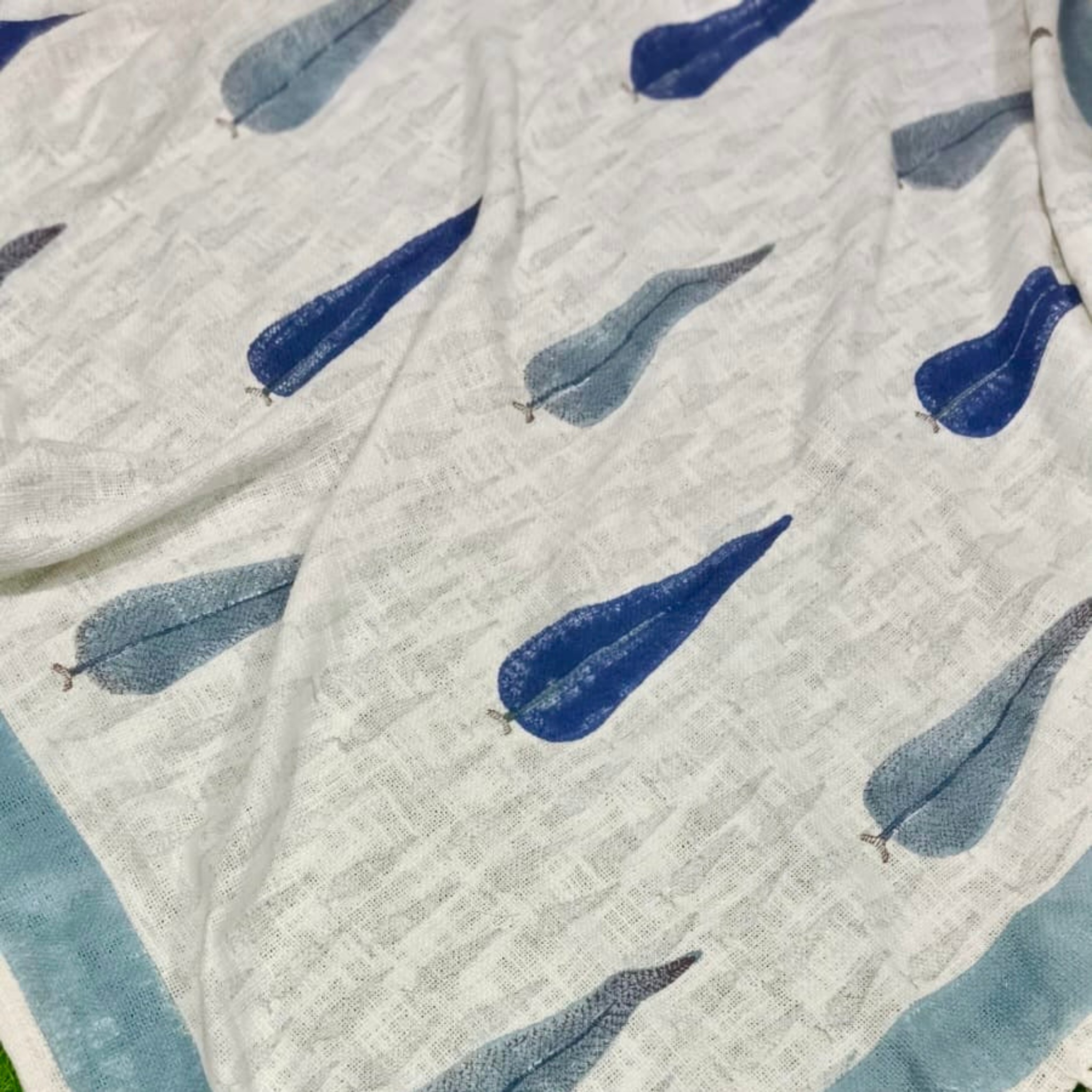 Handblock Jute Cotton Dhurries - blue & grey by Aenak Studios | Tooffi