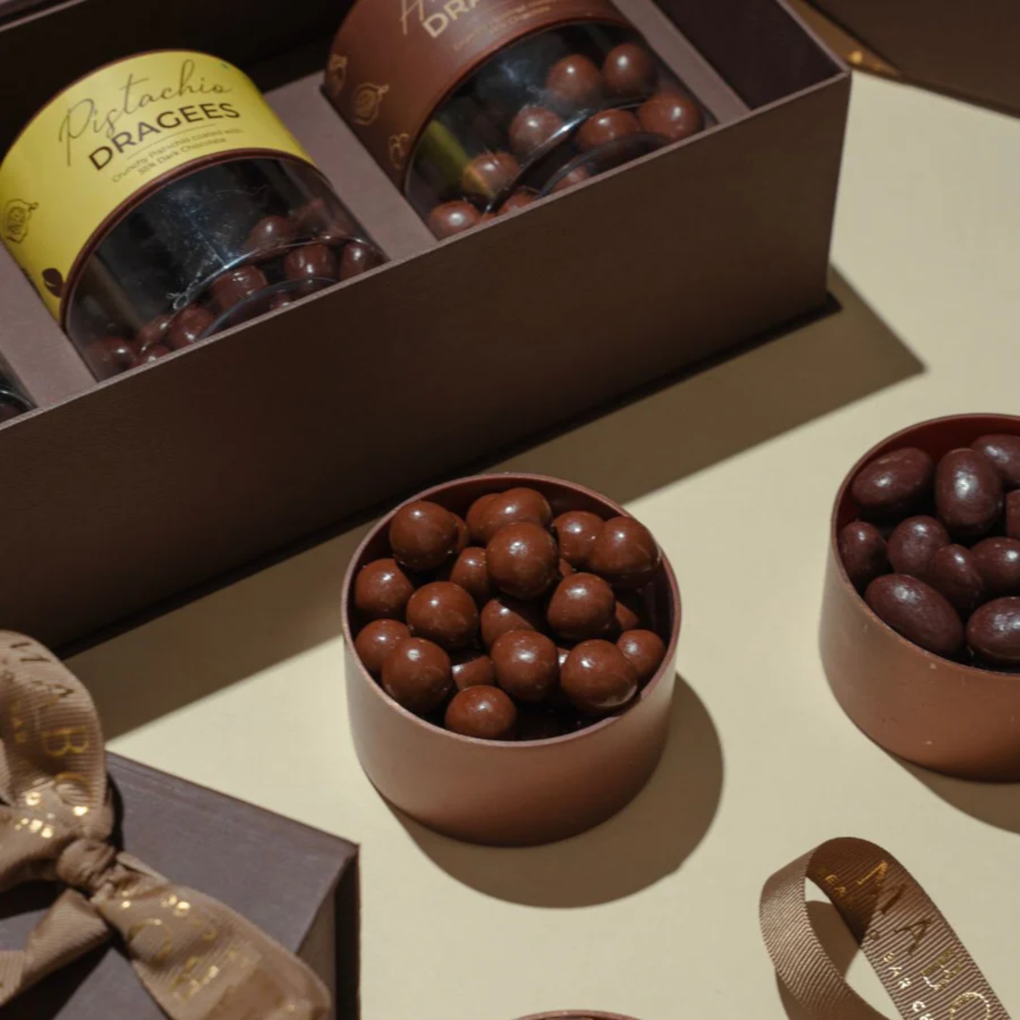 Chocolate Dragees Jars Gift Box (Box of 3) by Mabon Chocolates | Tooffi