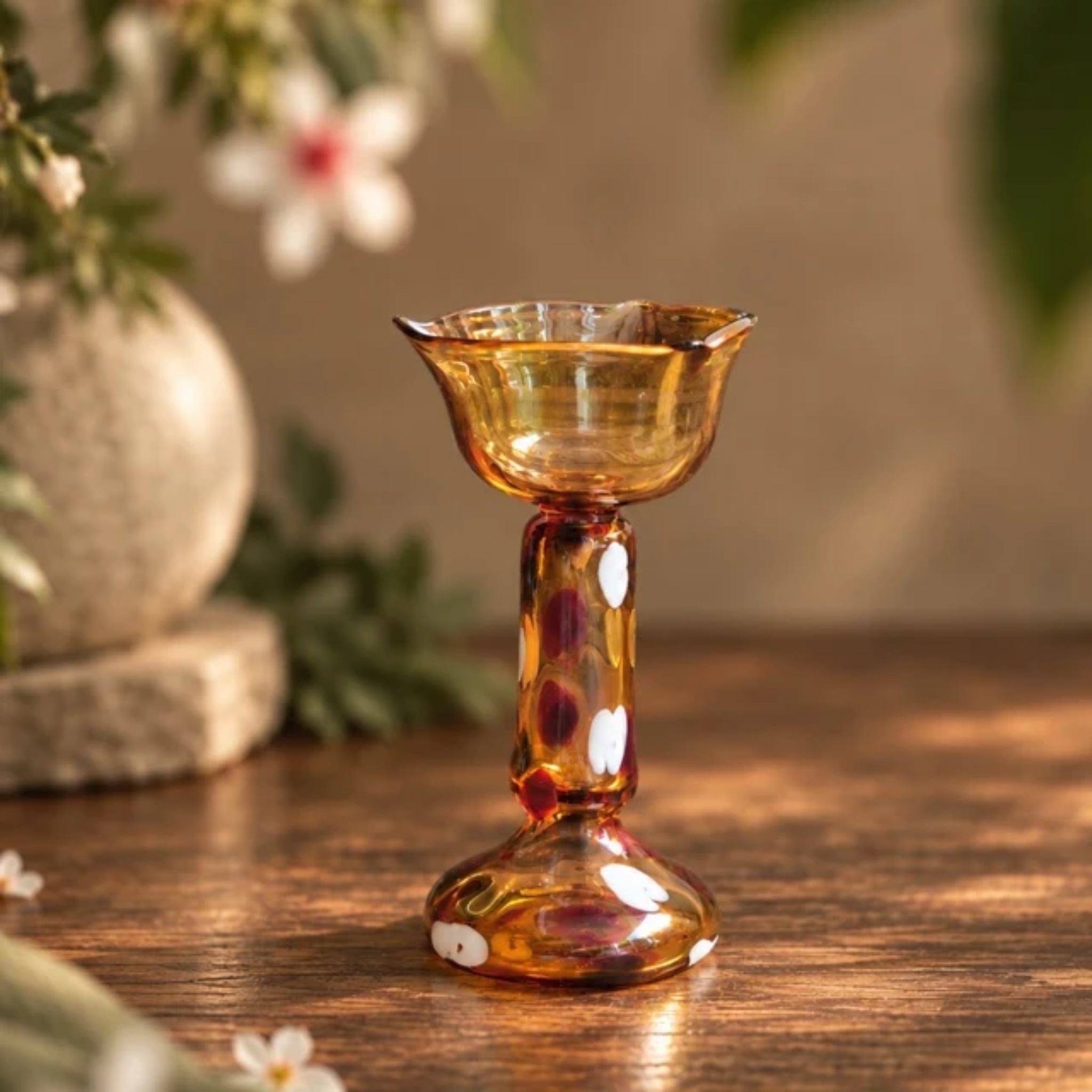 Amber Bloom Diya - The Ritual Light by RUSTIC HORSE GLASS STUDIO | Tooffi