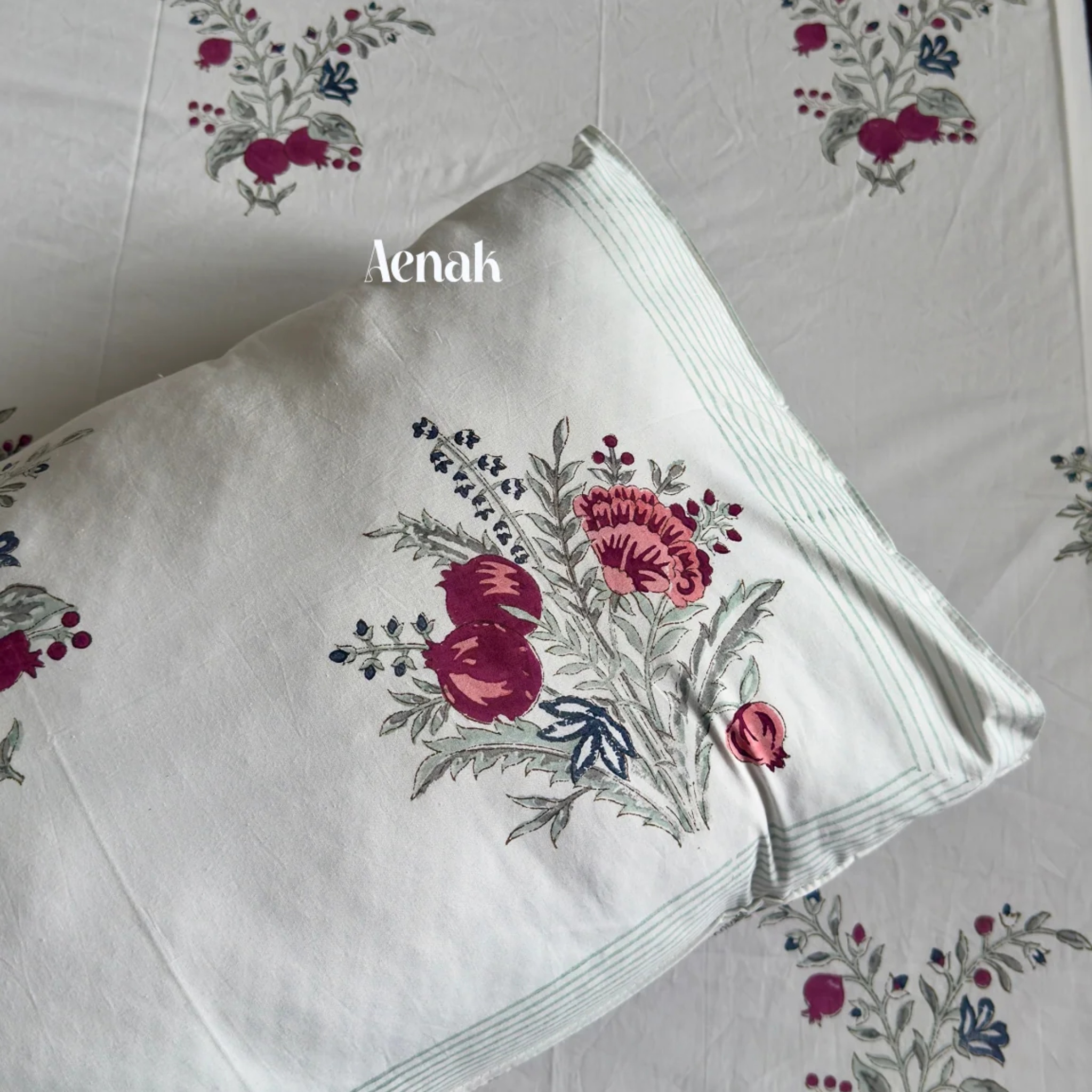 Burgundy Anaar Handblock Premium Cotton Bedsheet Set by Aenak Studios | Tooffi