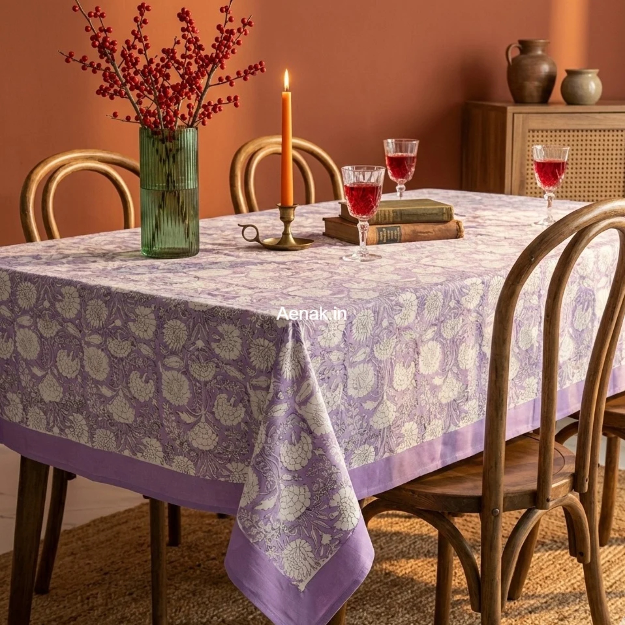 Purple Floral Garden Handblock Table Cover by Aenak Studios | Tooffi