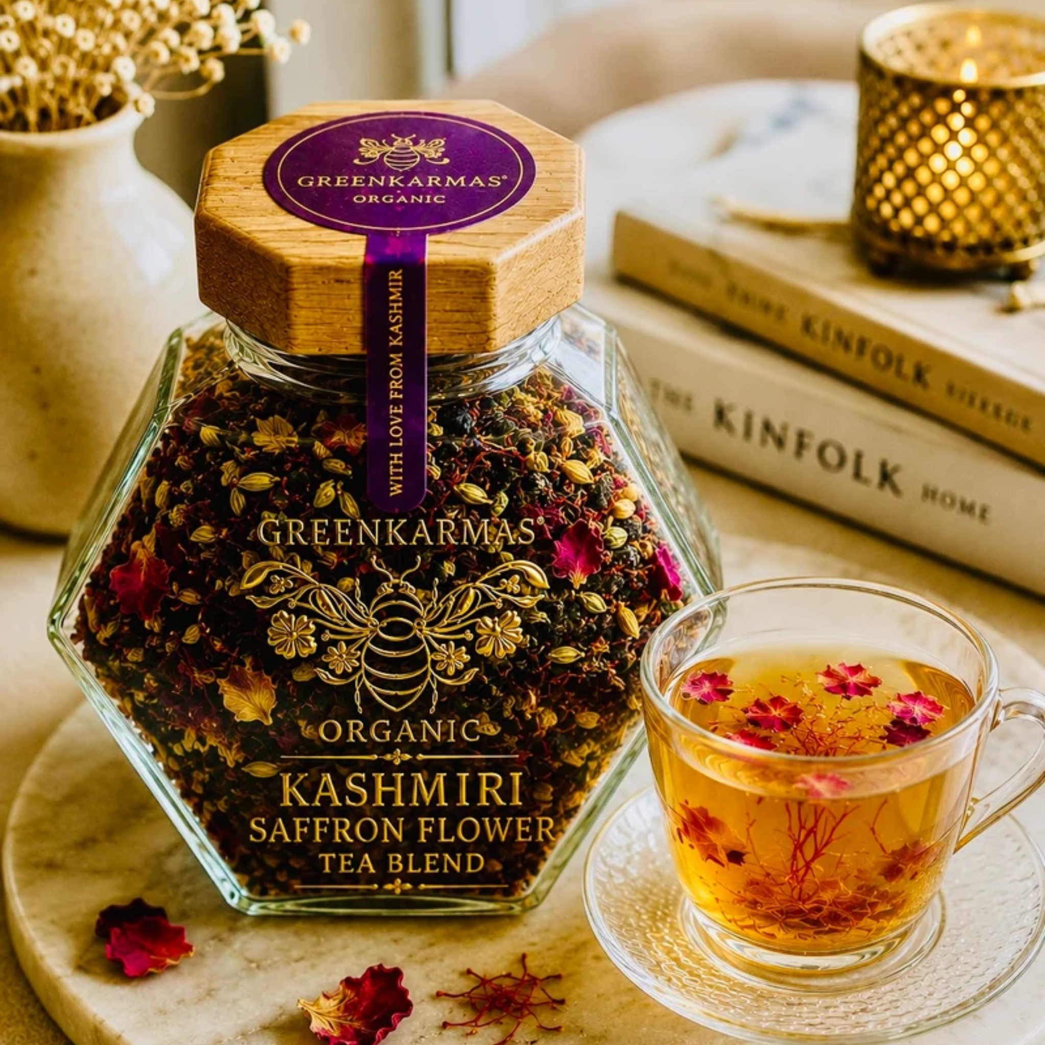 Organic Kashmiri Saffron Flower Tea Blend by GreenKarmas | Tooffi