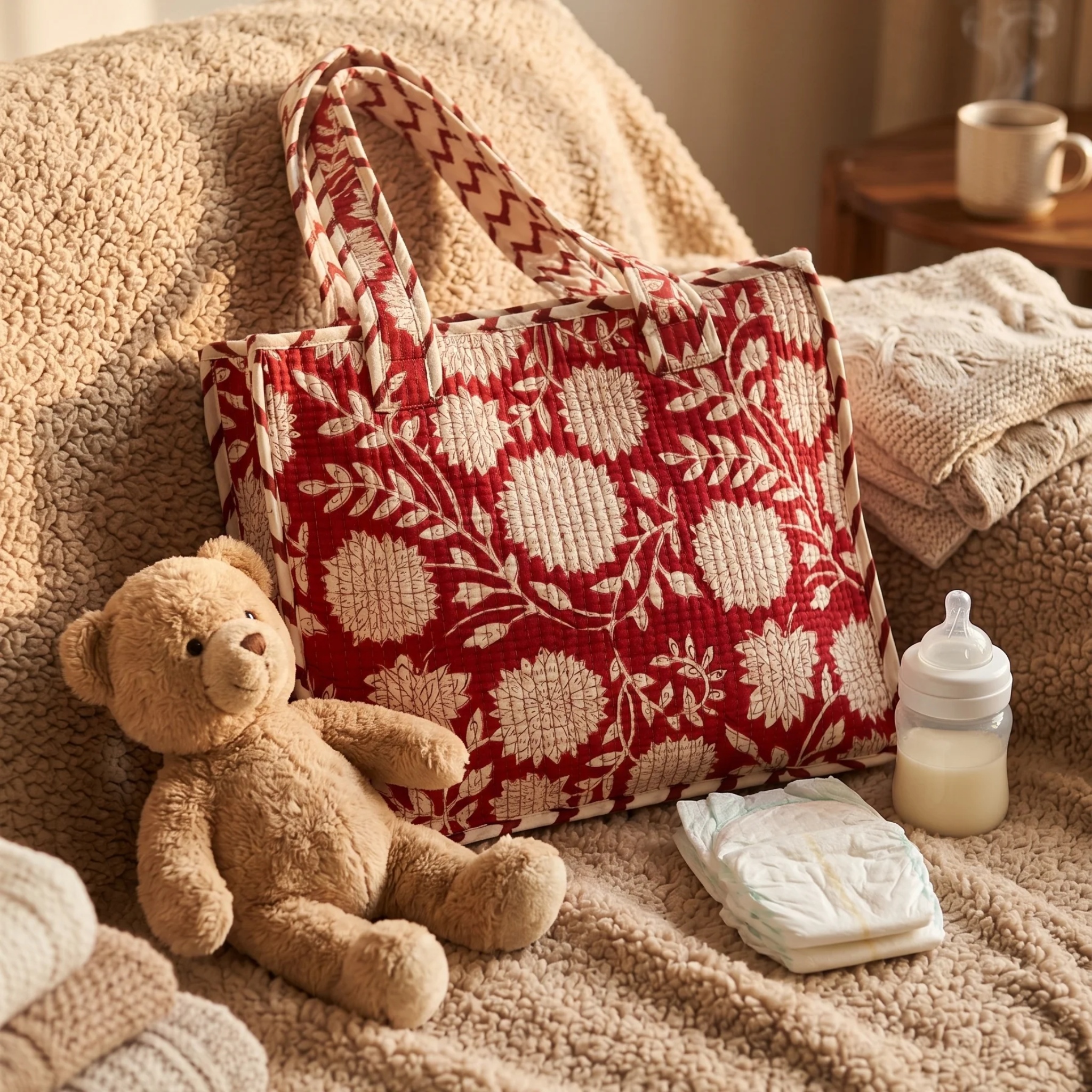 Red Floral Garden Kids Essential Bag Set by Aenak Studios | Tooffi
