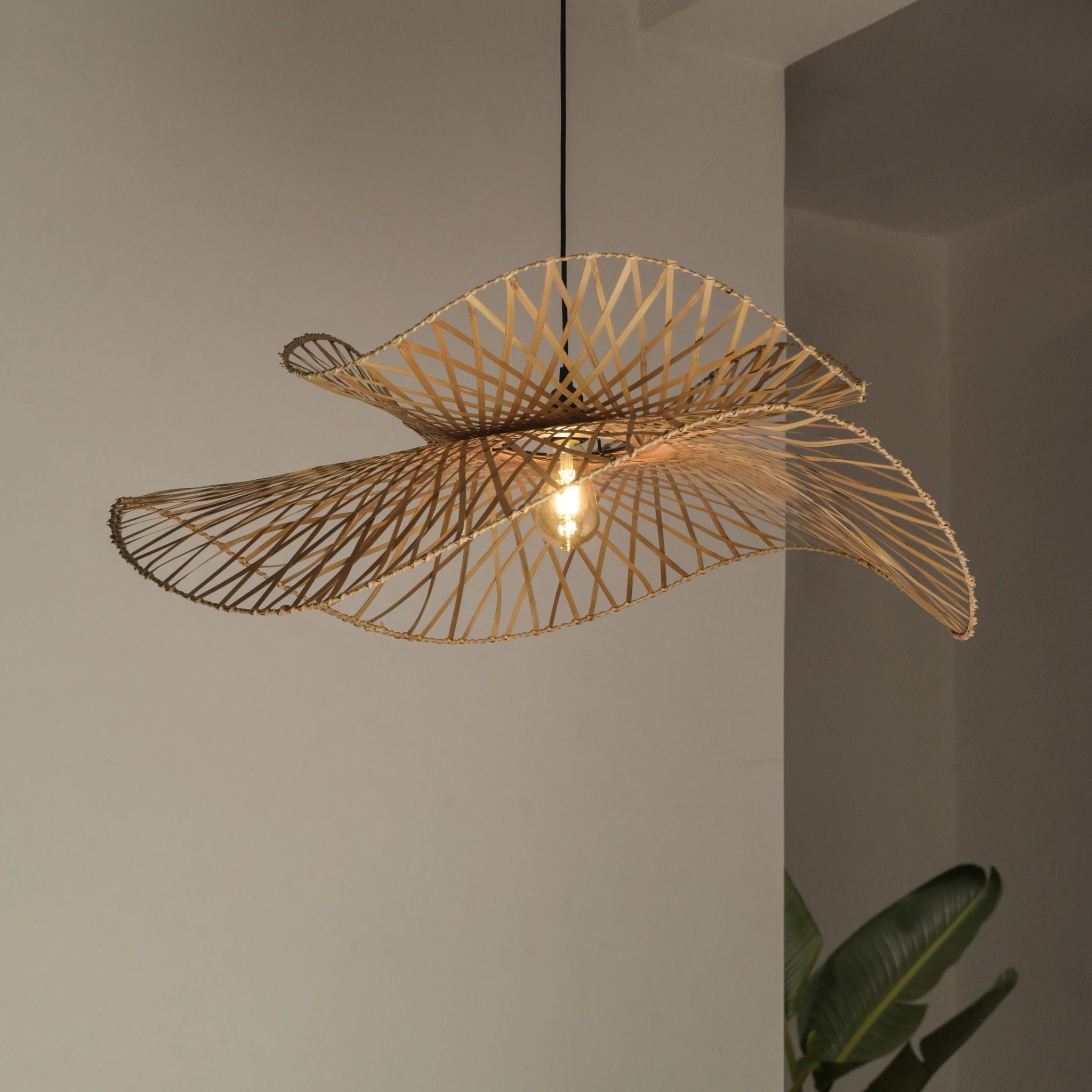 Swirl Bloom Handmade Pendant Lamp: Woven Light Bamboo by MIANZI | Tooffi