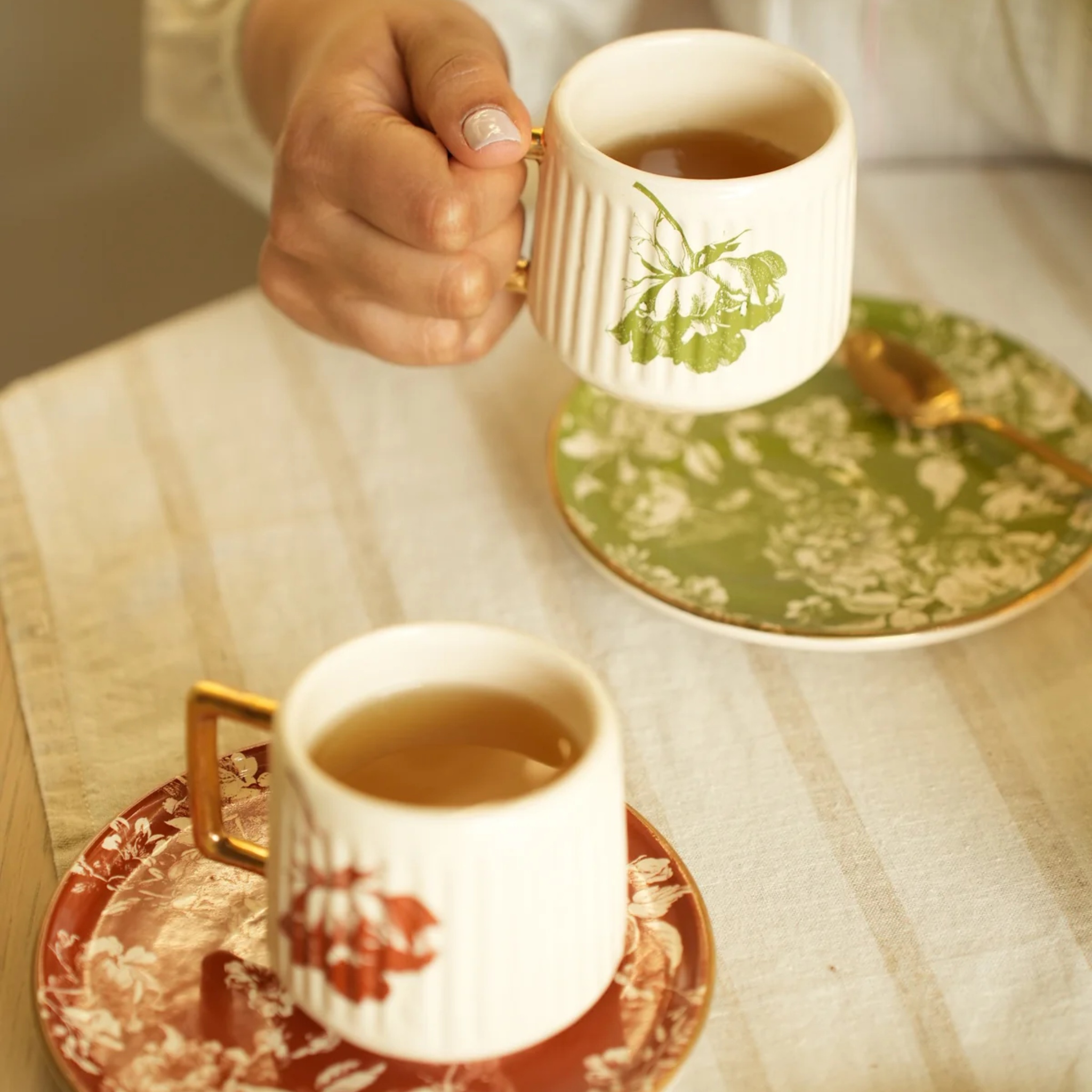 NeoBloom cups & saucers (set of 6) by nira's ceramics | Tooffi