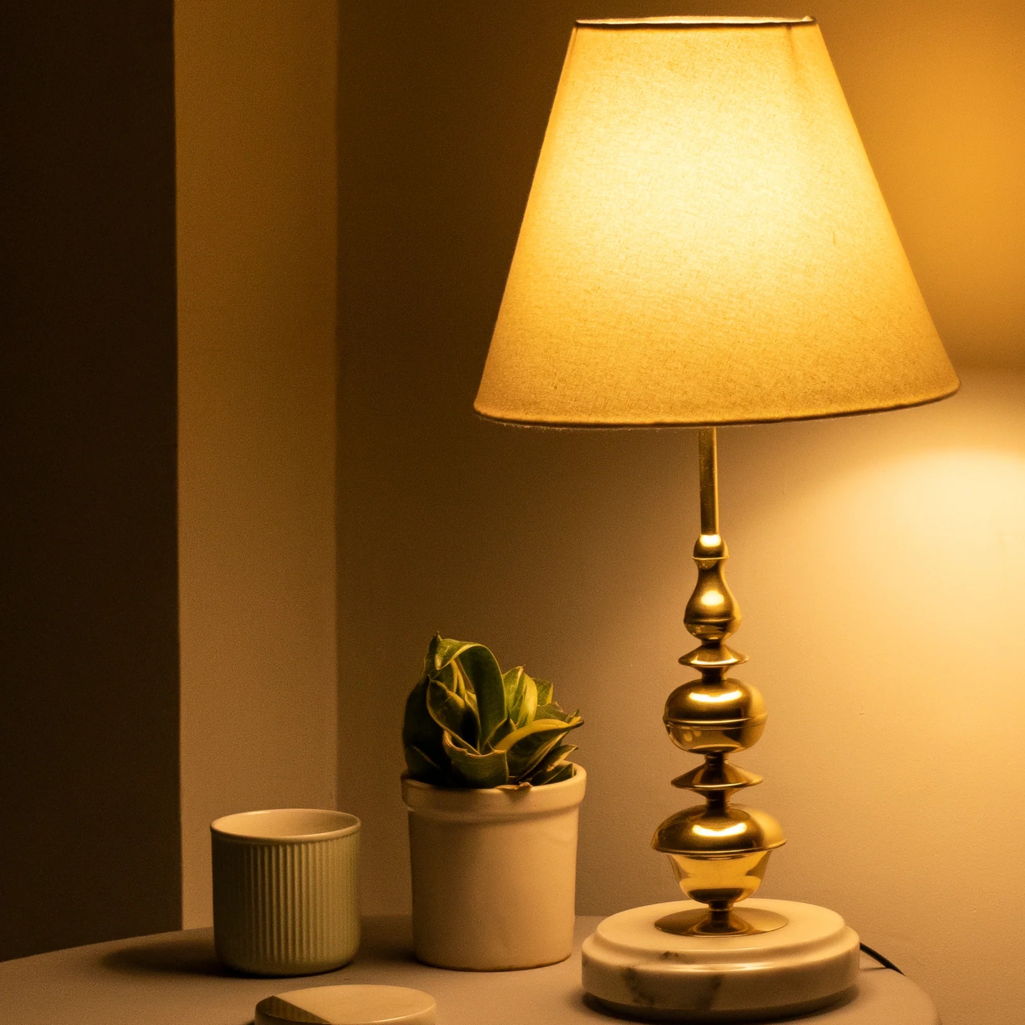 Jaypore Lamp — Brass and White Marble Table Lamp by Saswata | Tooffi