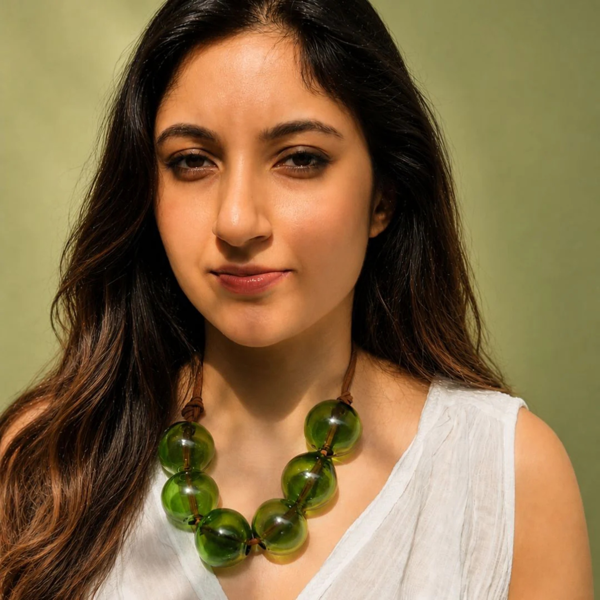 Verdant Halo Necklace | Handblown Glass Wearable Art by RUSTIC HORSE GLASS STUDIO | Tooffi