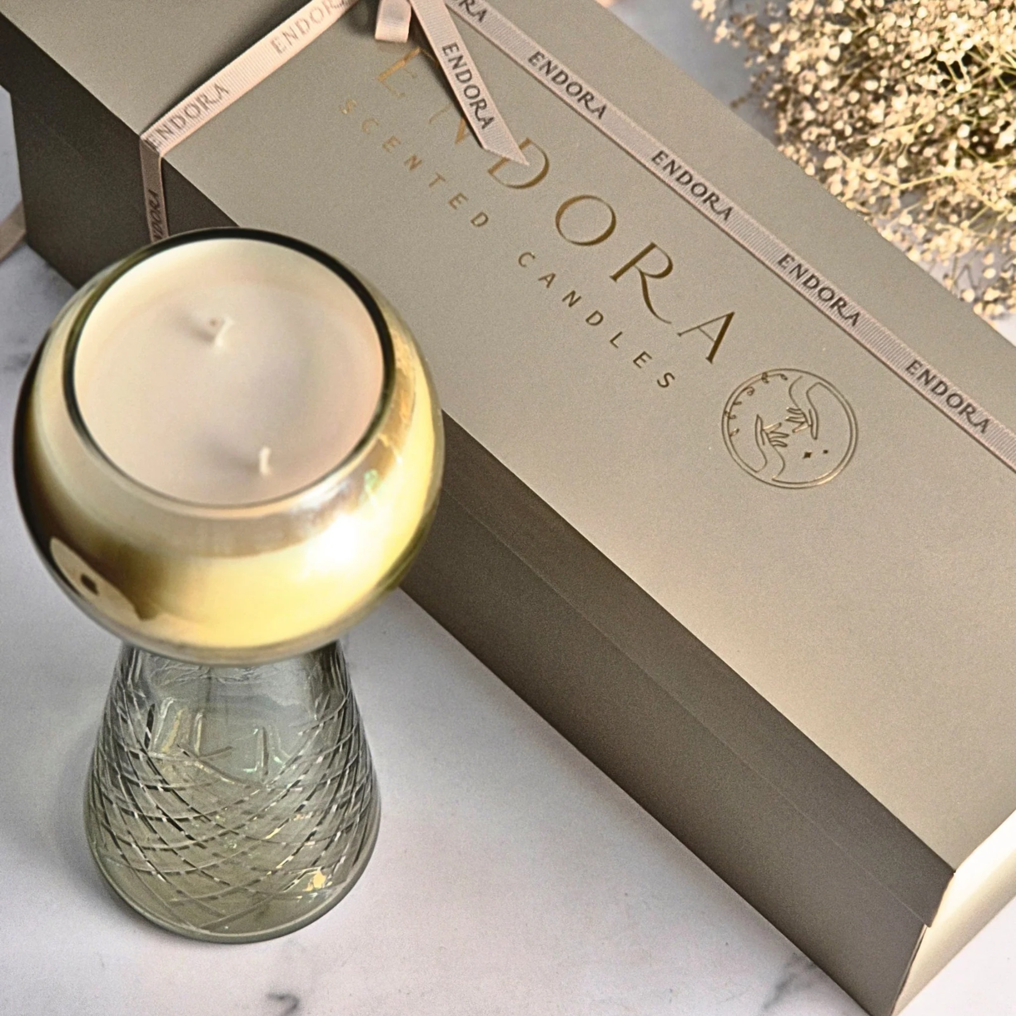 Luxe Luminance Pedestal Candles | Crystal Olive Green Glass by Endora Scented Candles | Tooffi