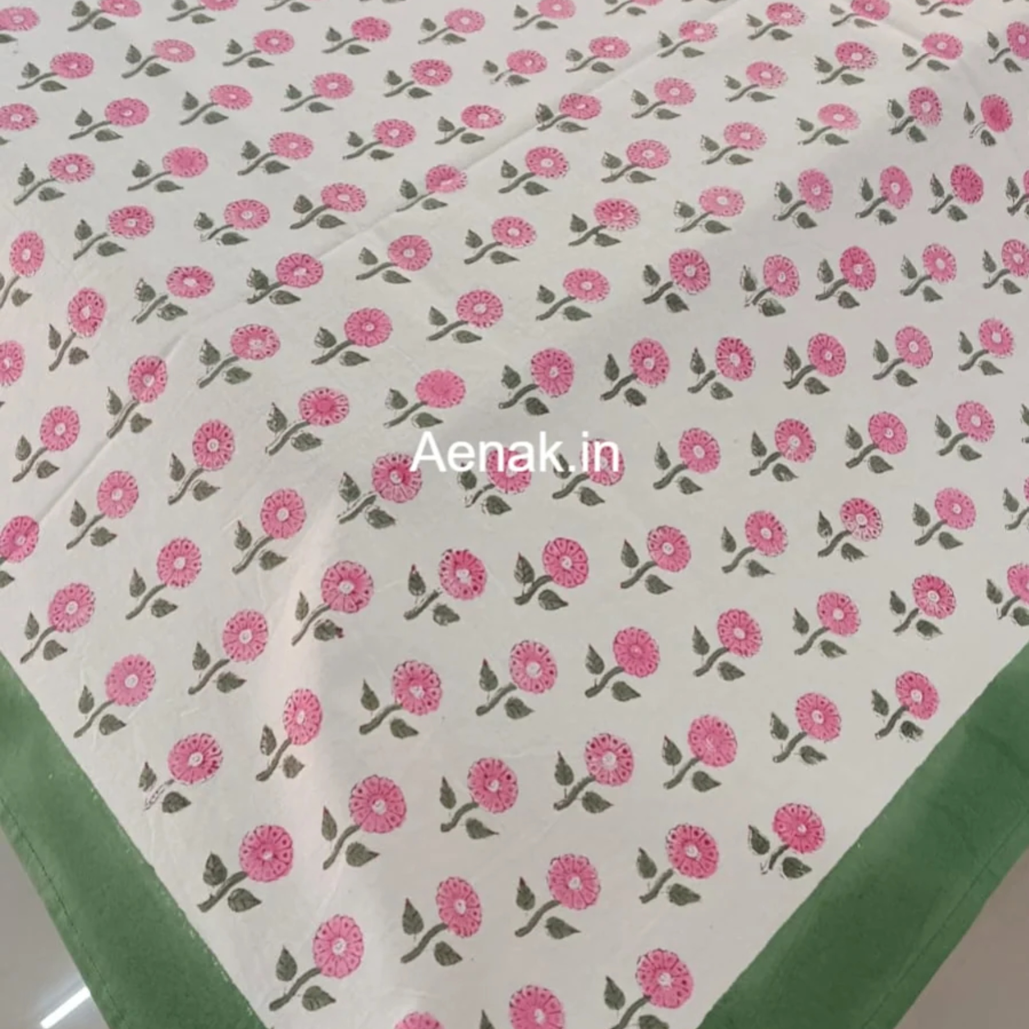 Pink Madhumati Handblock Table Cover by Aenak Studios | Tooffi