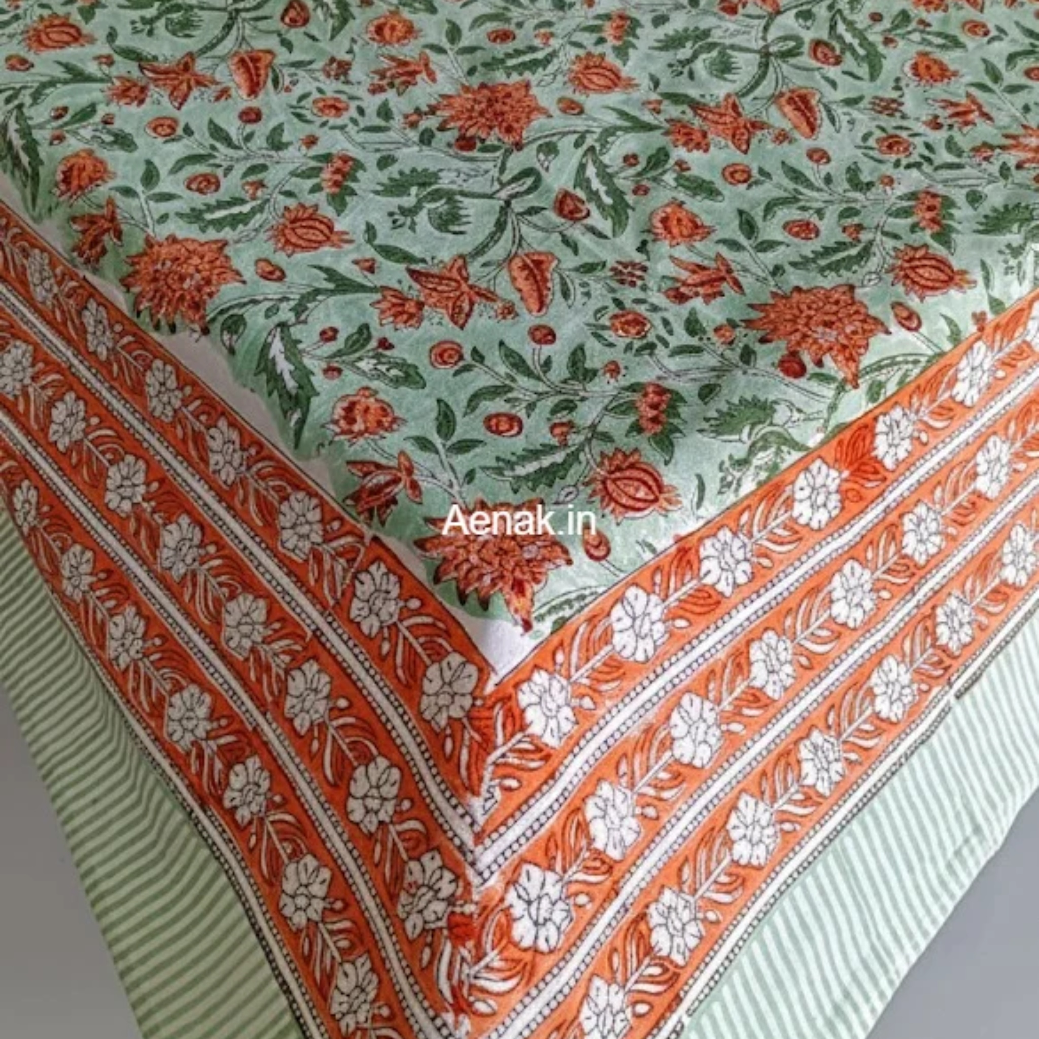 Orange Floral Garden Handblock Table Cover by Aenak Studios | Tooffi