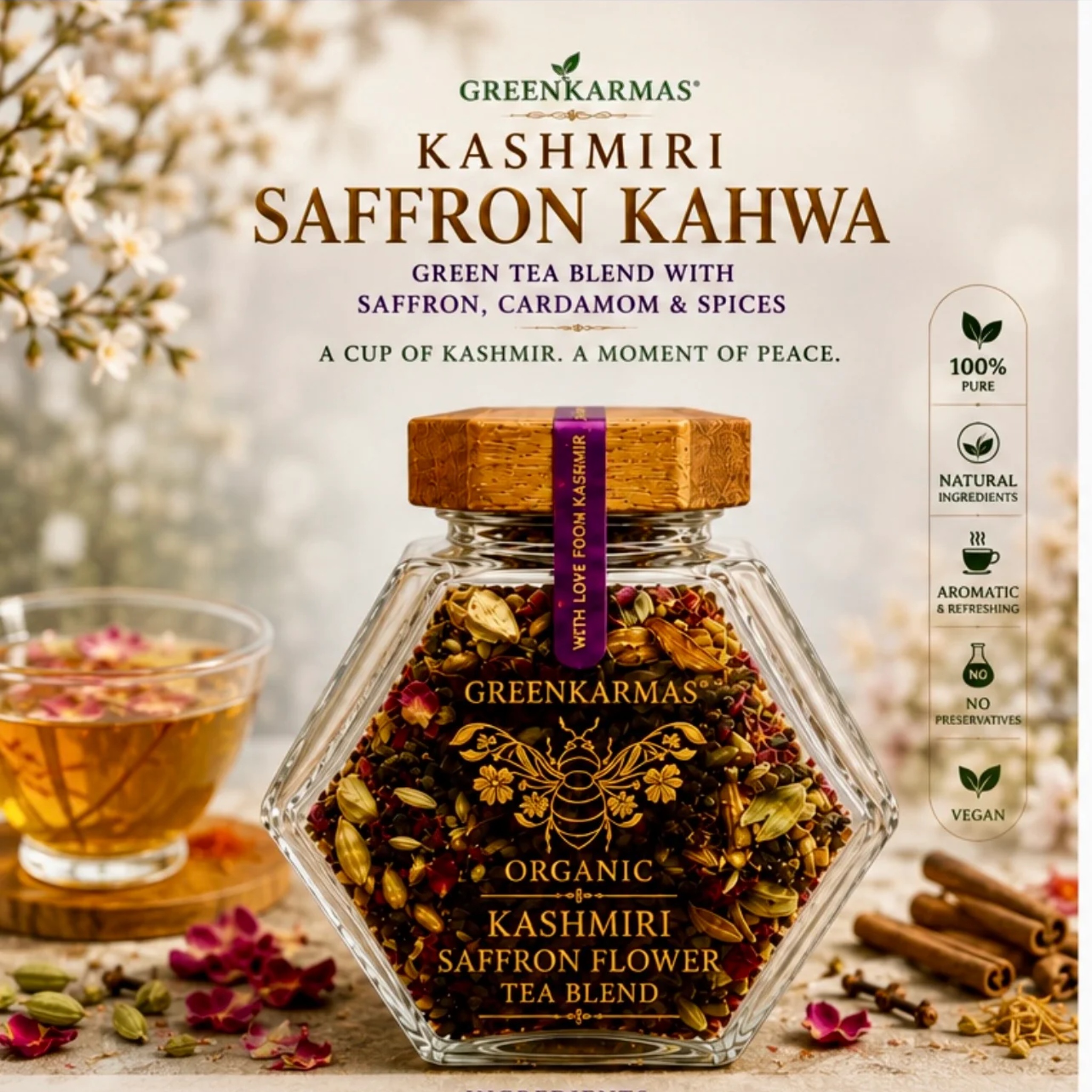 Organic Kashmiri Saffron Flower Tea Blend by GreenKarmas | Tooffi
