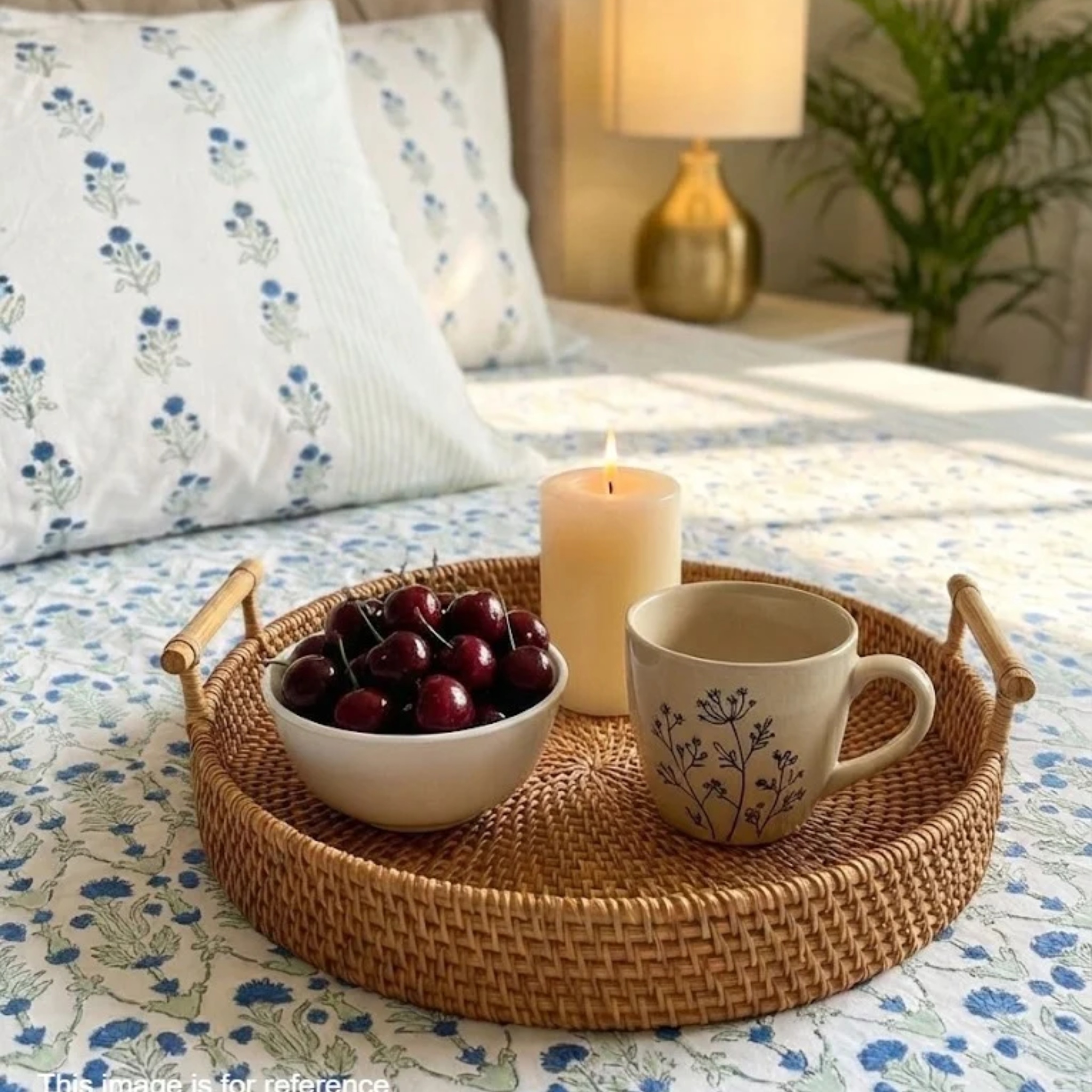 Bluebell Garden Handblock Premium Cotton Bedsheet Set by Aenak Studios | Tooffi