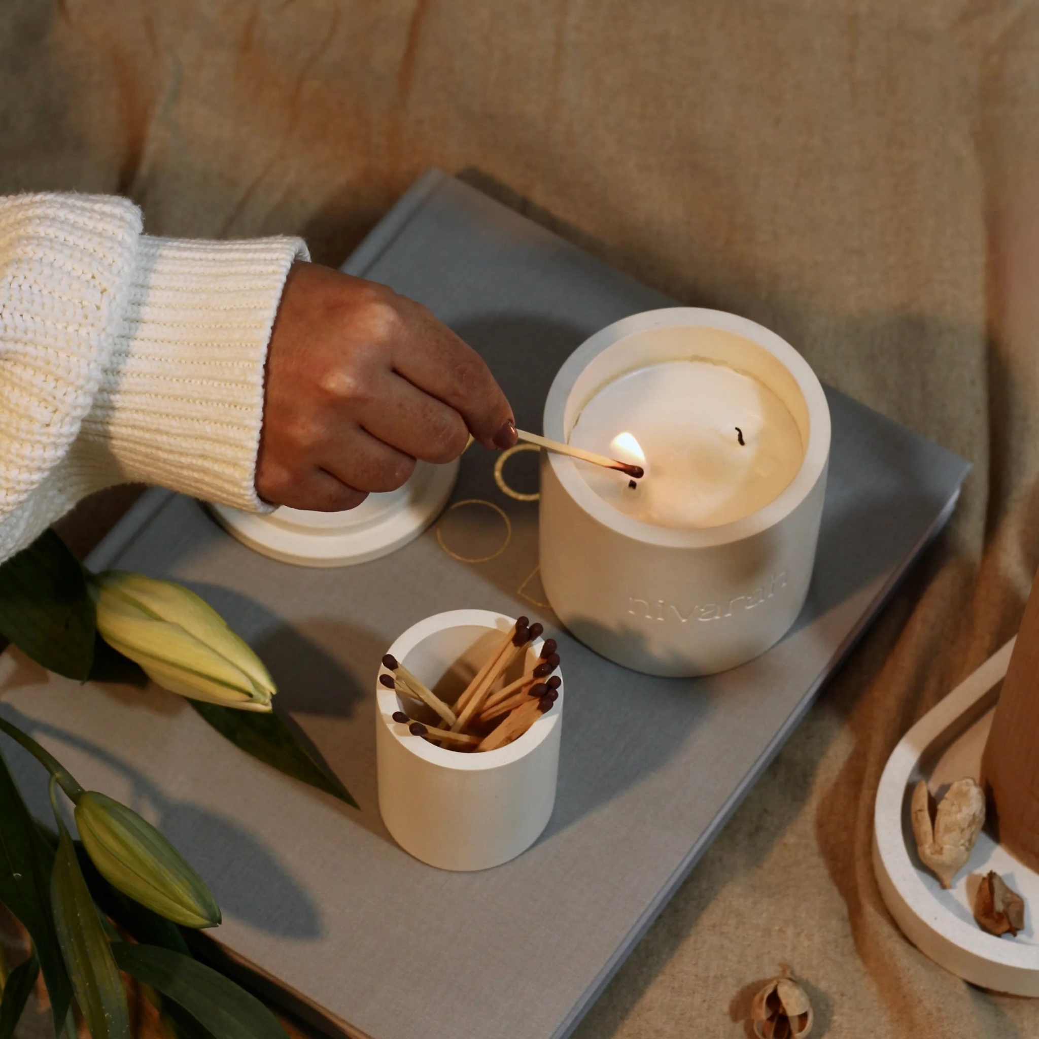 Lavender Fresh Herbs Concrete Candle by nivarah | Tooffi