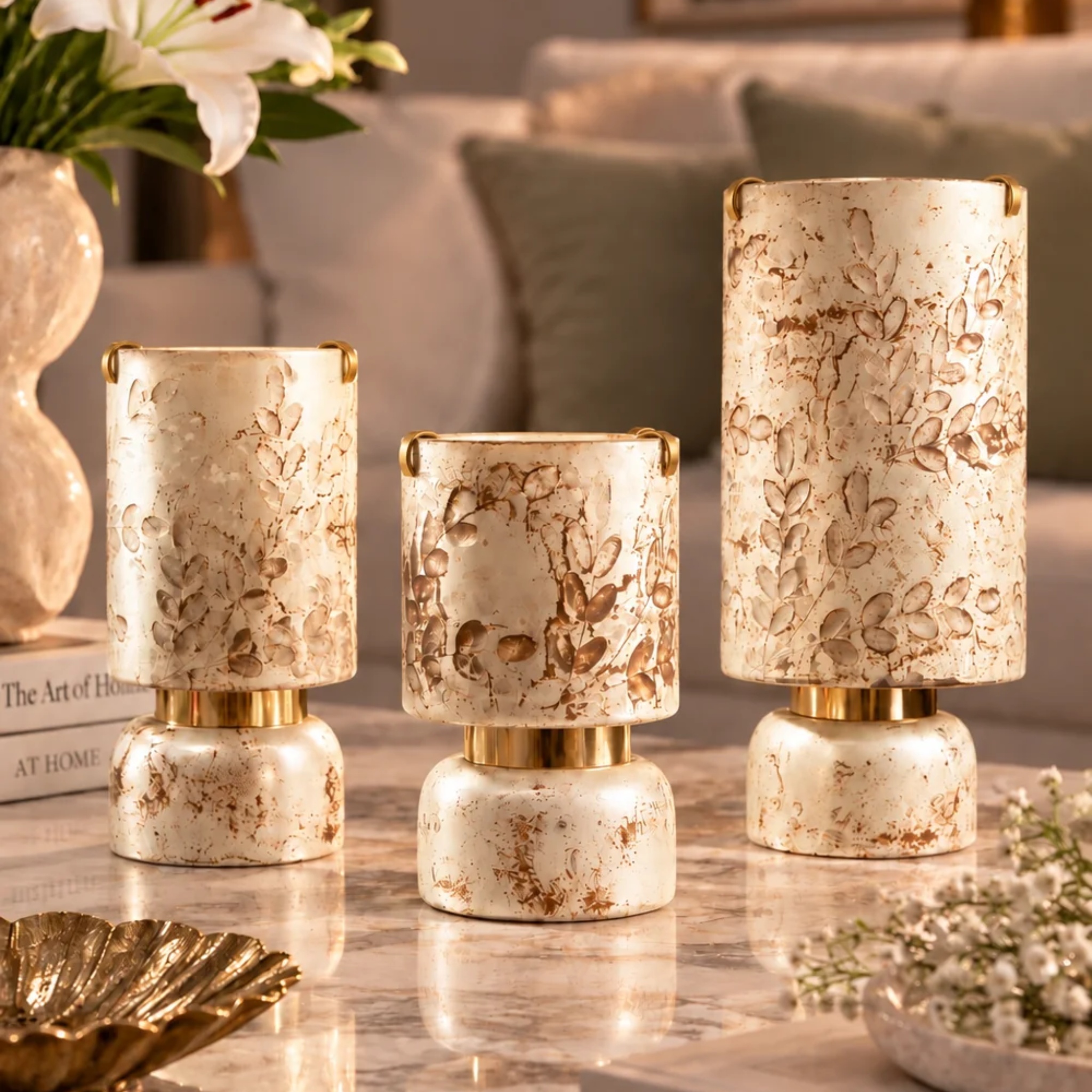 Autumn Pearl Antique Hurricanes | Pillar candle holder by Endora Scented Candles | Tooffi