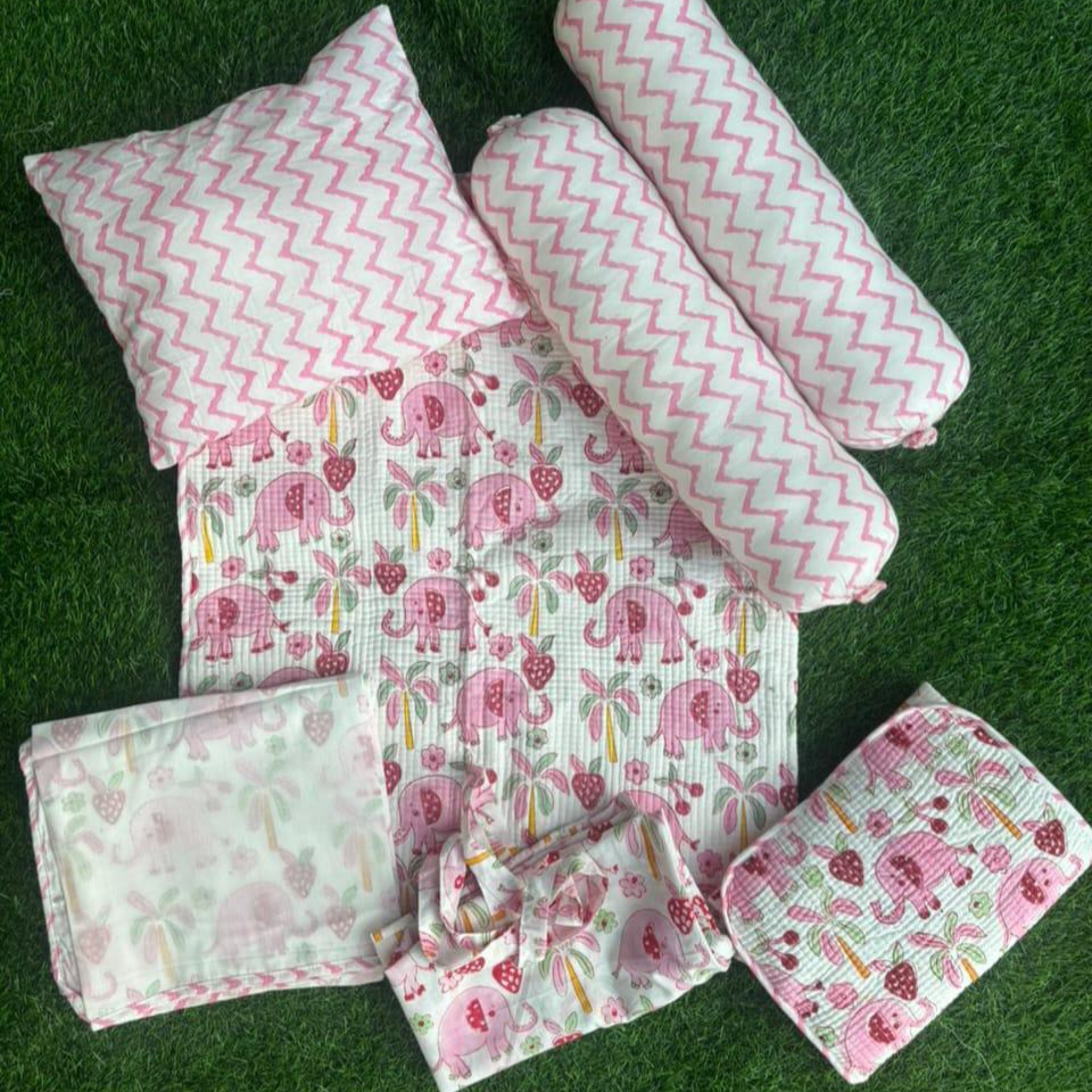 Pink Elephant Handcrafted Newborn Baby Kit Set by Aenak Studios | Tooffi